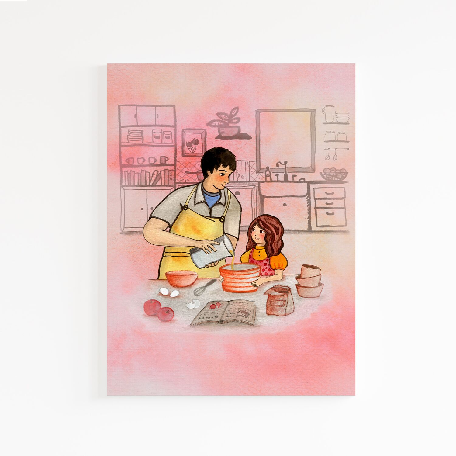Dad And Daughter Cooking Together Wall Art Premium Canvas