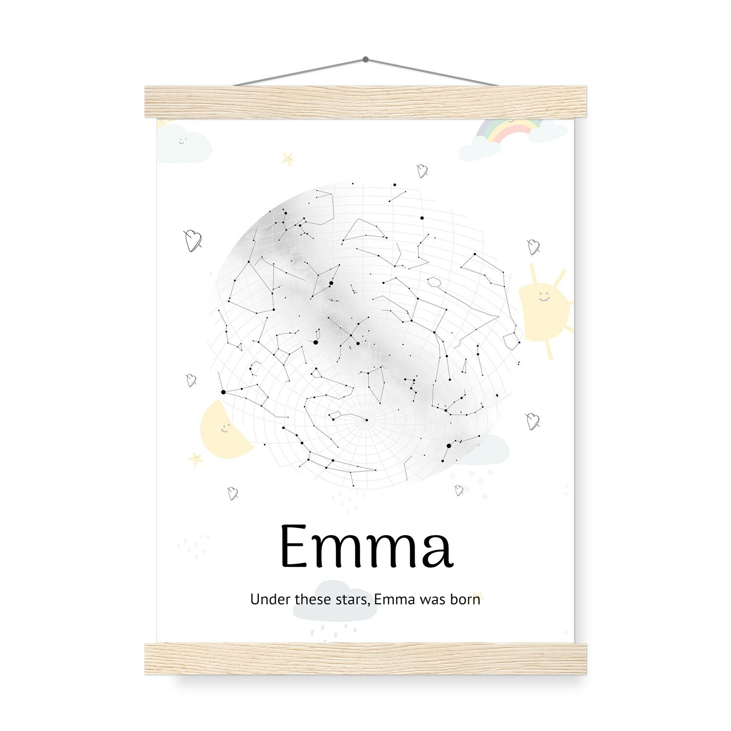 Custom Birthday Gift Star Light Globe Poster with Hanger |Under the Stars Gift Poster for Little One