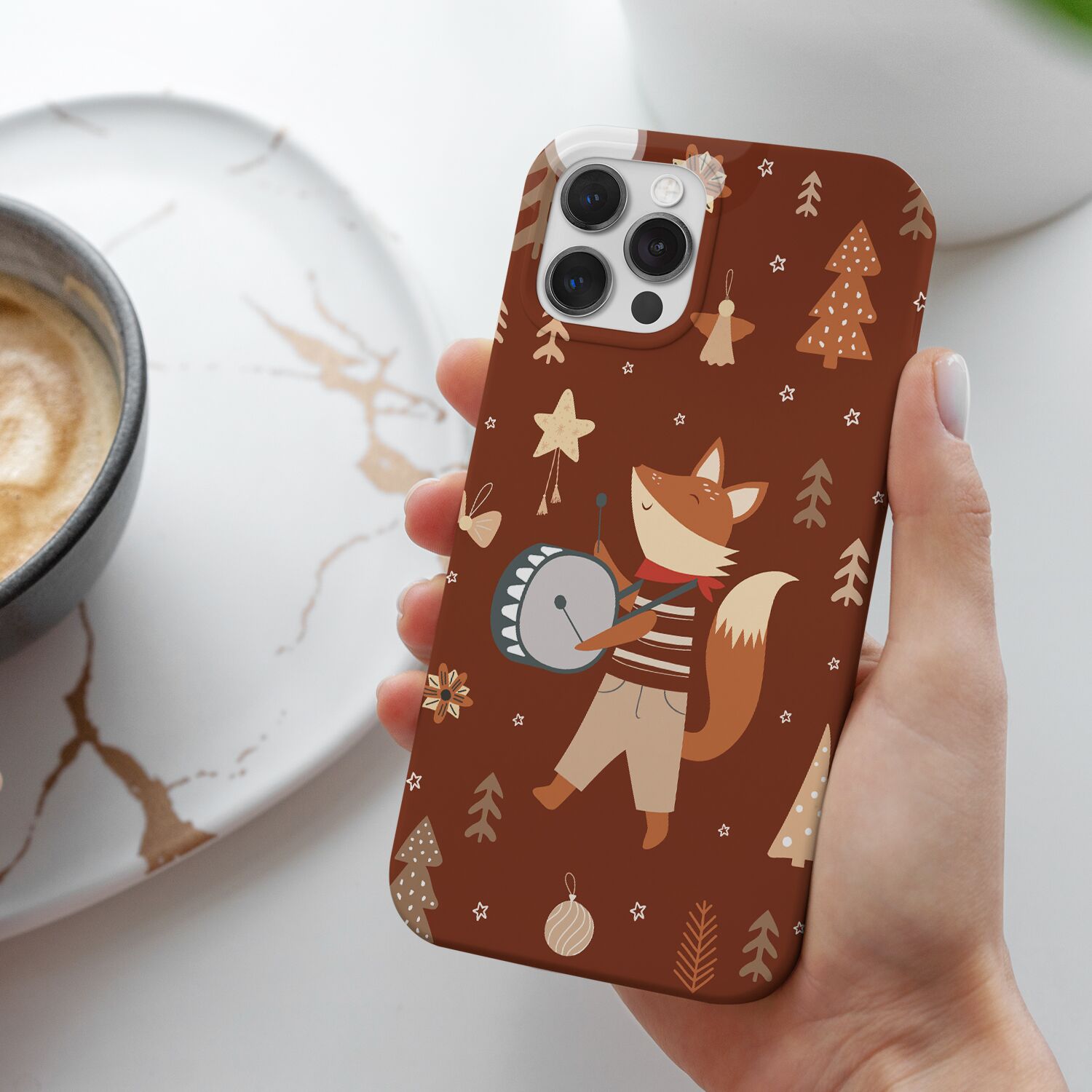 Fox Musician Playing Drum With Brown Background Touch Case - Image 4