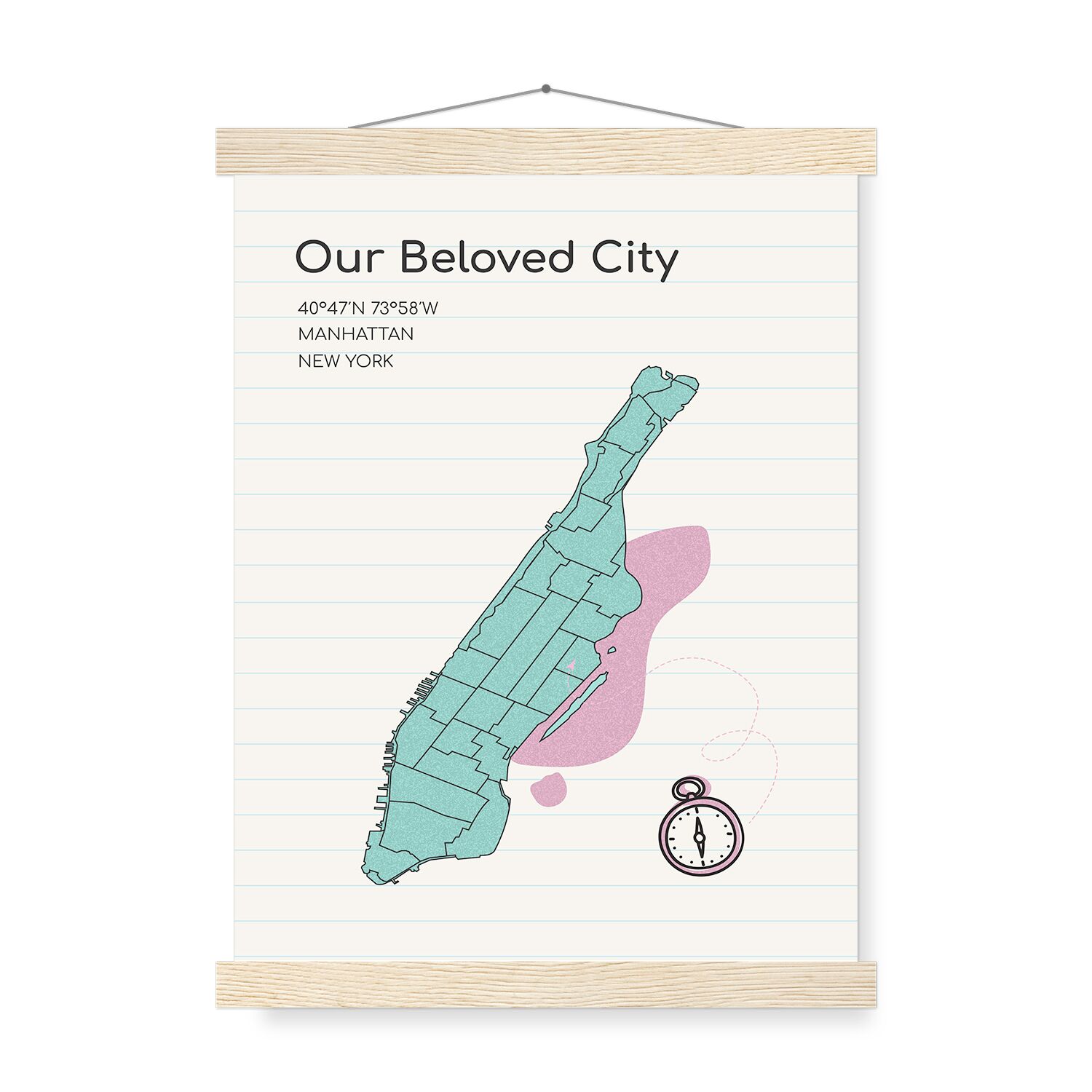 Manhattan Map Wall Poster with Hangers - Full