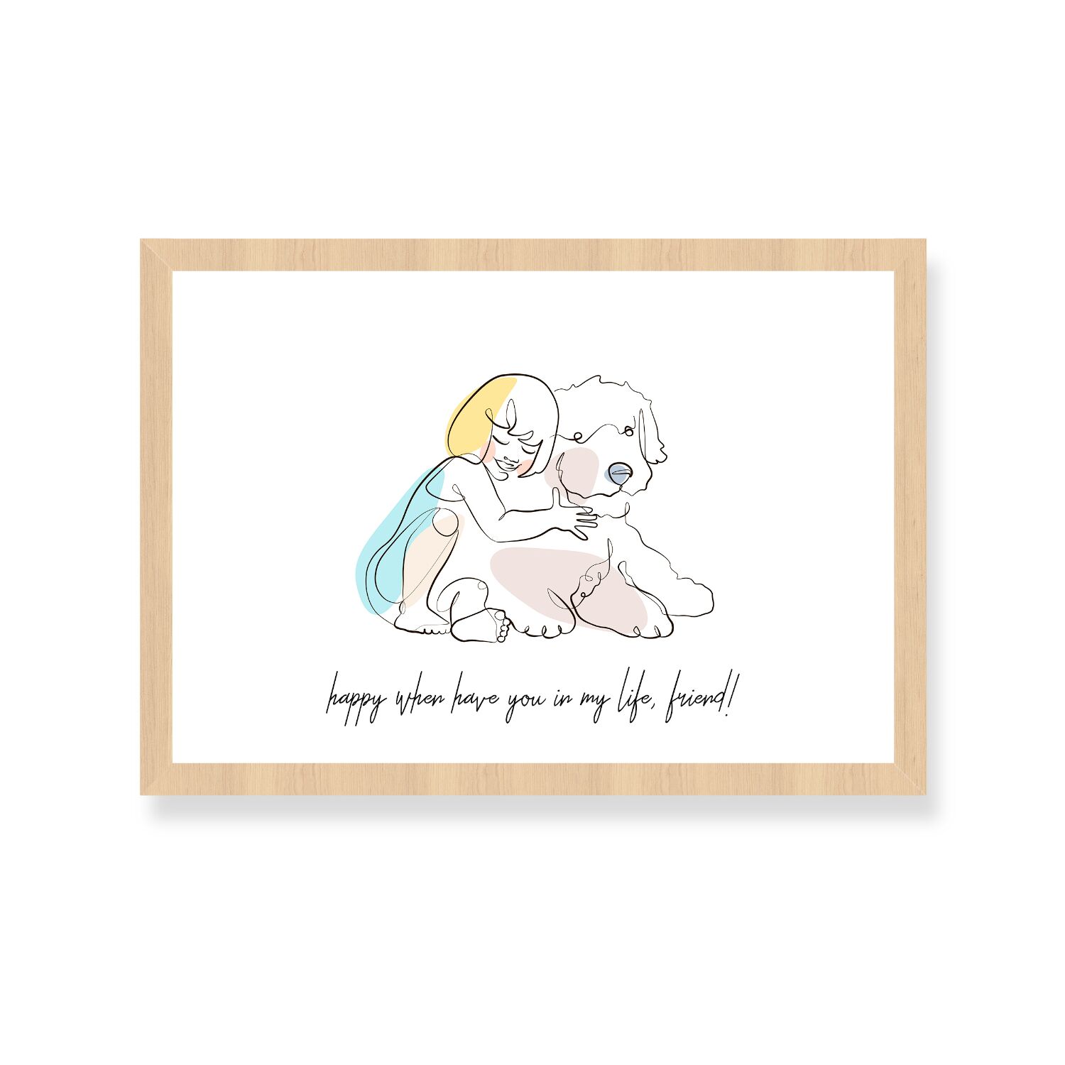 Sweet Hugs Between Little Girl And Her Dog Premium Matte Paper Wooden Framed Poster
