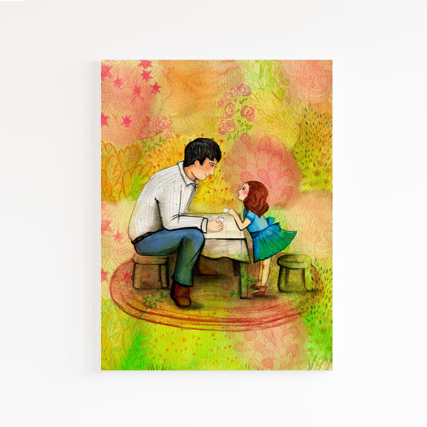 Dad And Daughter Having A Tea Together Wall Art For Girls, Premium Canvas