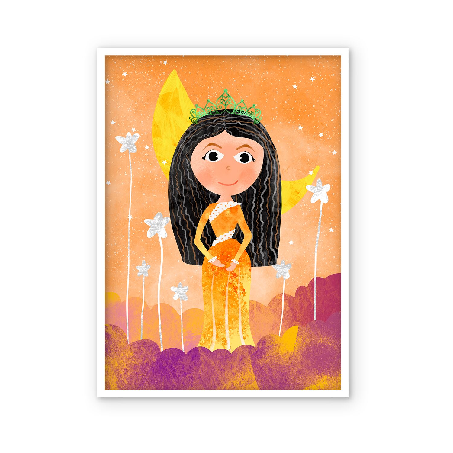 Cute Princess On Golden Clouds With Moon Personalised Wall Poster For Girls