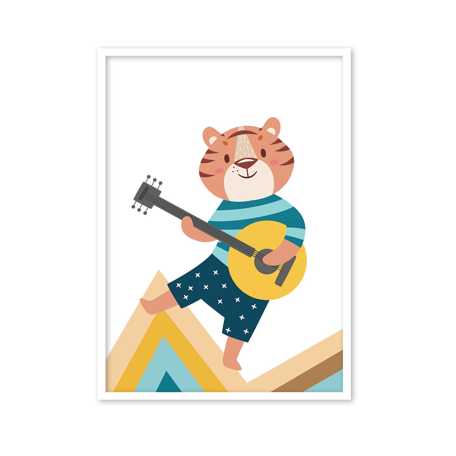 Toddlers Poster, With Tiger Playing a Guitar on T-Shirt and Short