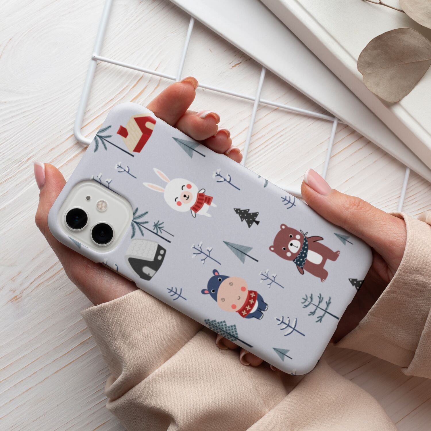 Cute Animal With Light Purple Pastel Christmas Pattern Phone Case - Image 5