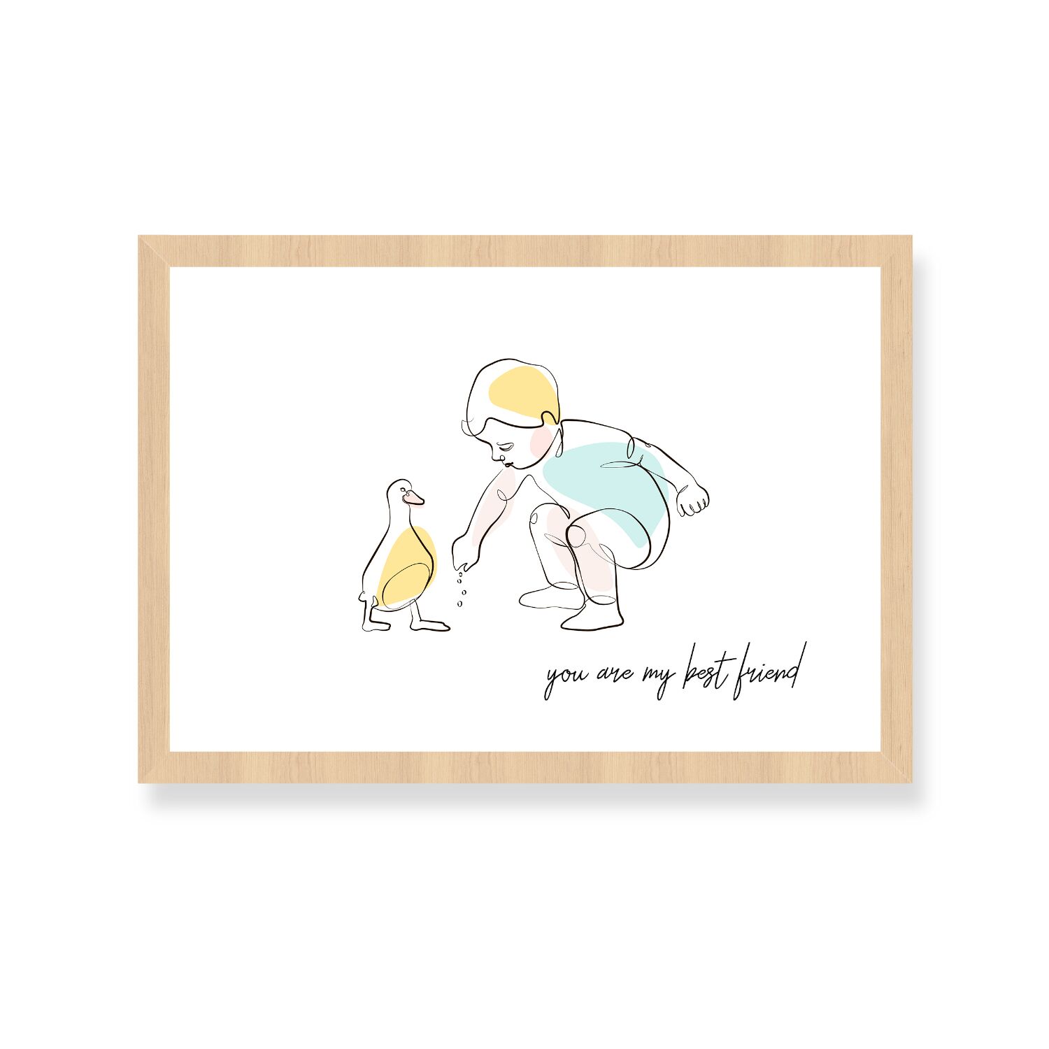 Little Boy Feeding His Bird Premium Matte Paper Wooden Framed Poster
