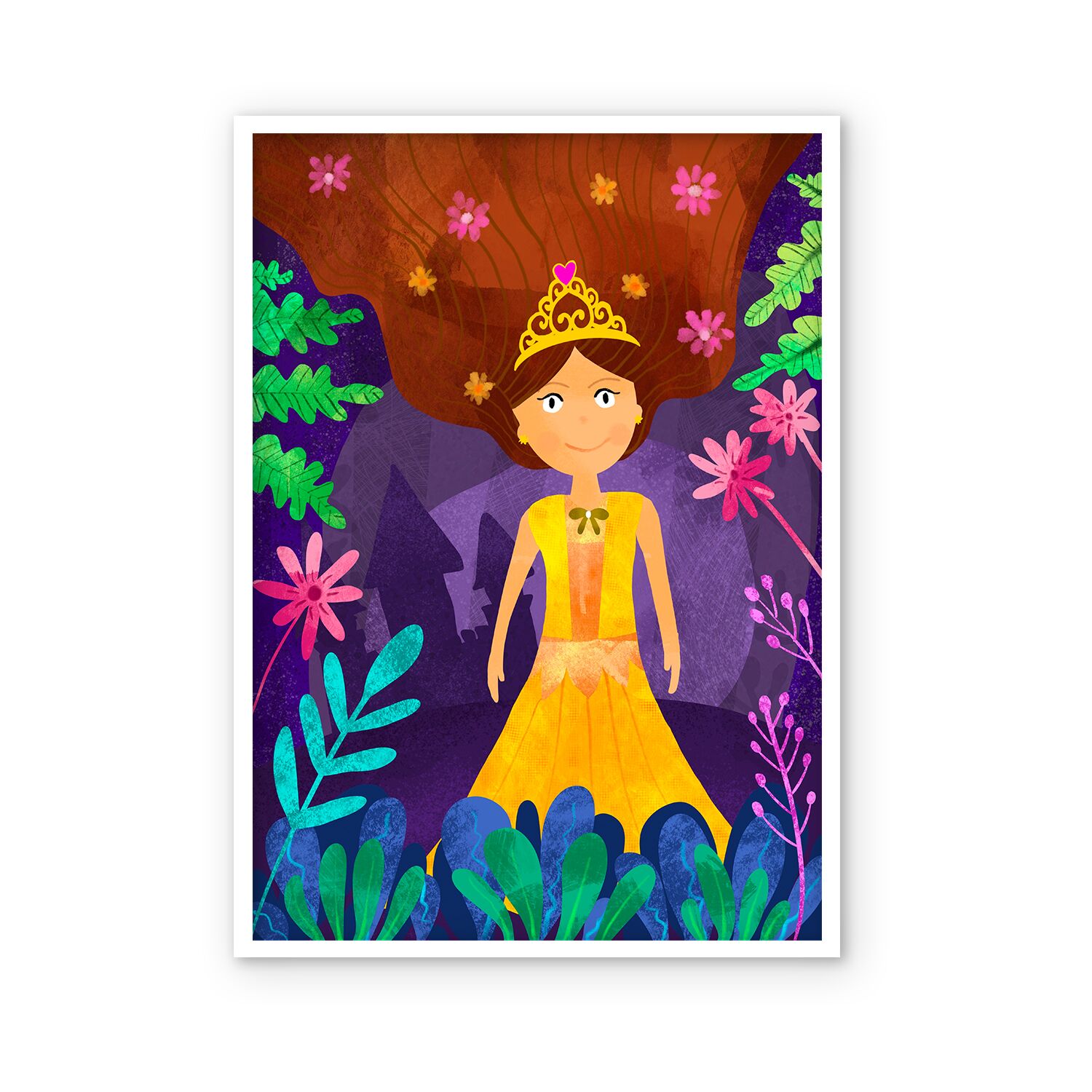 Princess With Golden Crown Behind The Castle Personalised Wall Poster For Girls