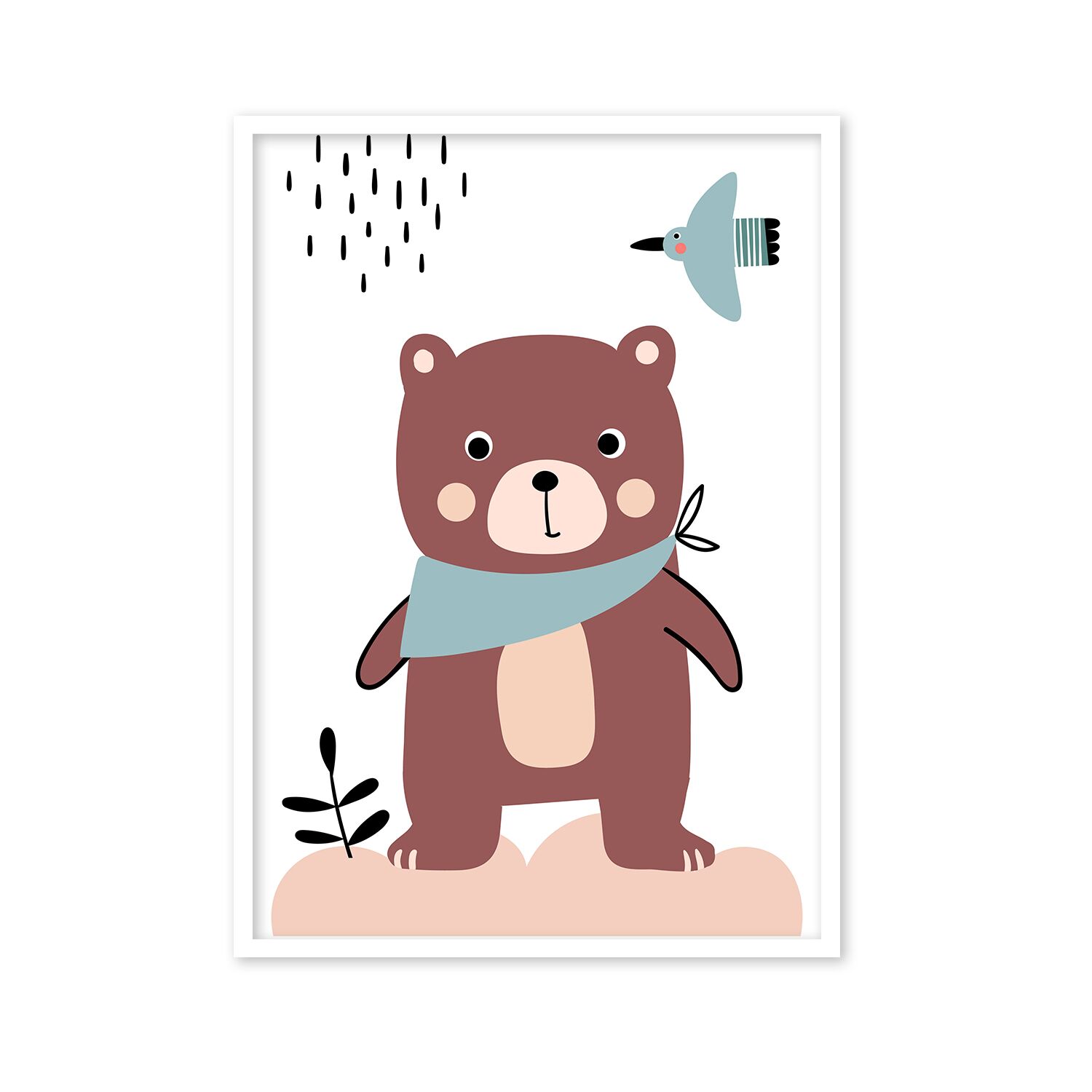 Suprised Bear Wearing With Nordic Background Premium Matte Paper Wooden Framed Poster