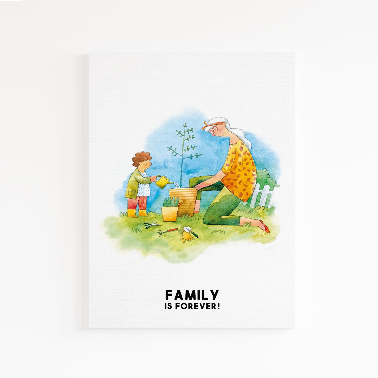 Grandmother planting with grandson Premium Canvas For Family