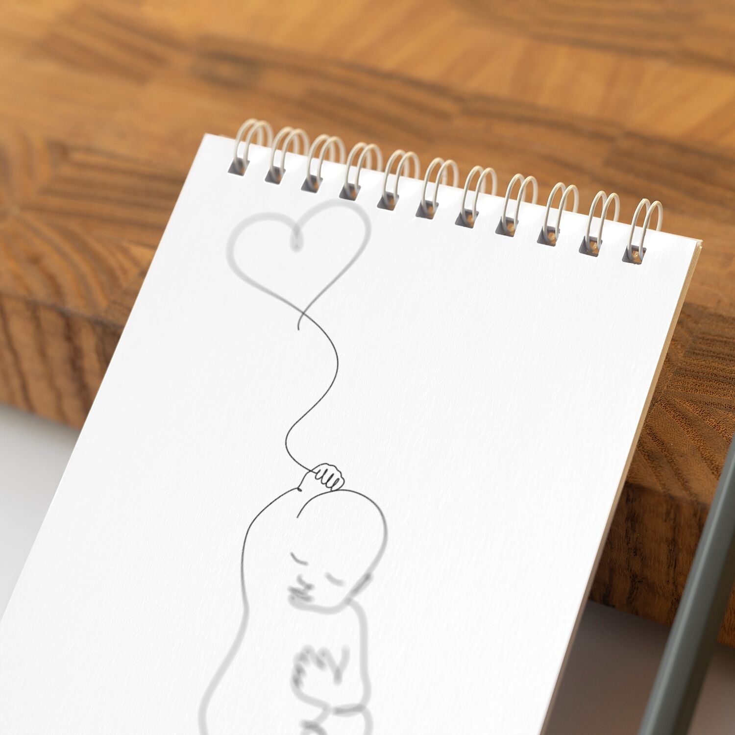 Baby Holding Heart Balloon Black Line Art Premium Matte Paper Poster - Image 5