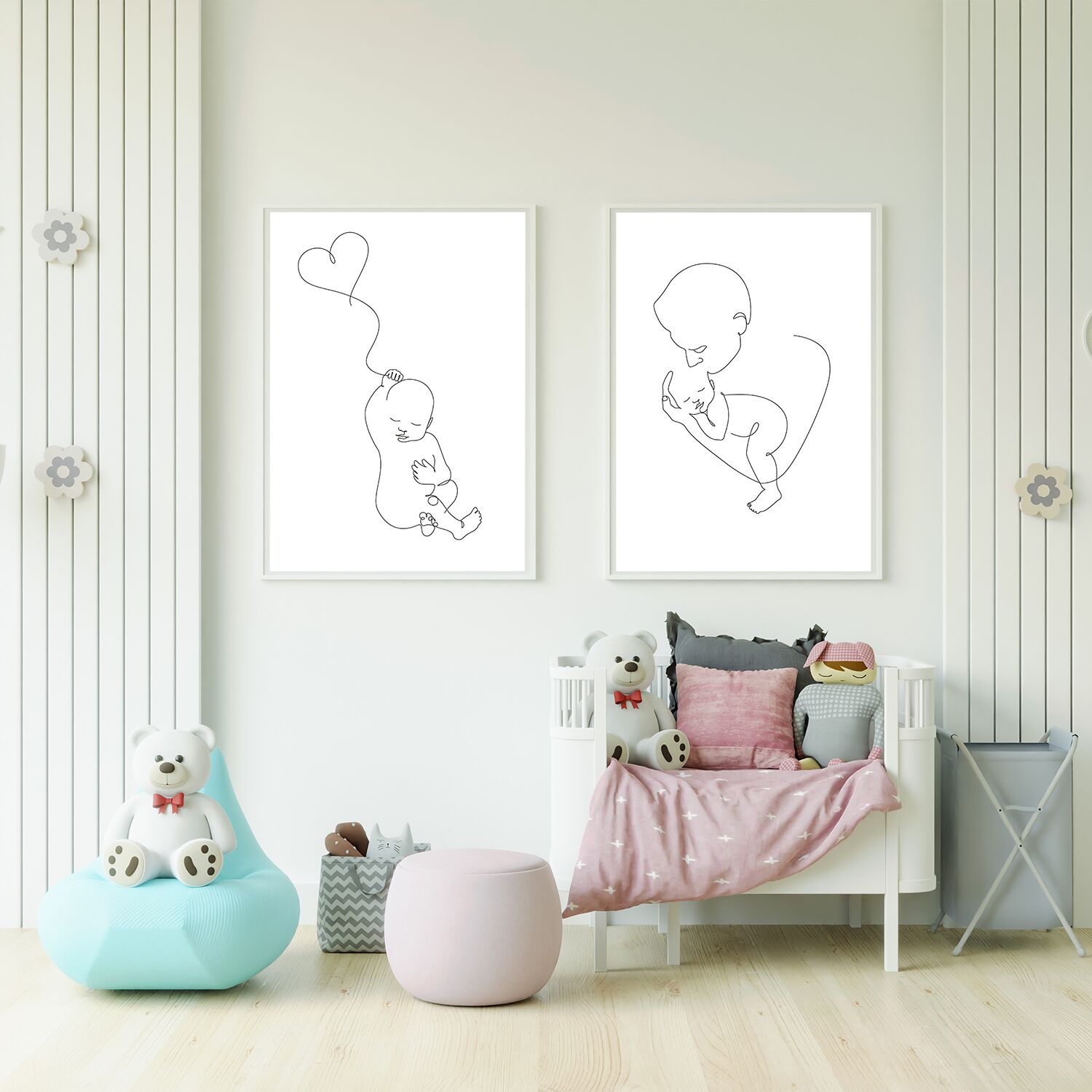 Baby Holding Heart Balloon Black Line Art Premium Matte Paper Poster - Image 4