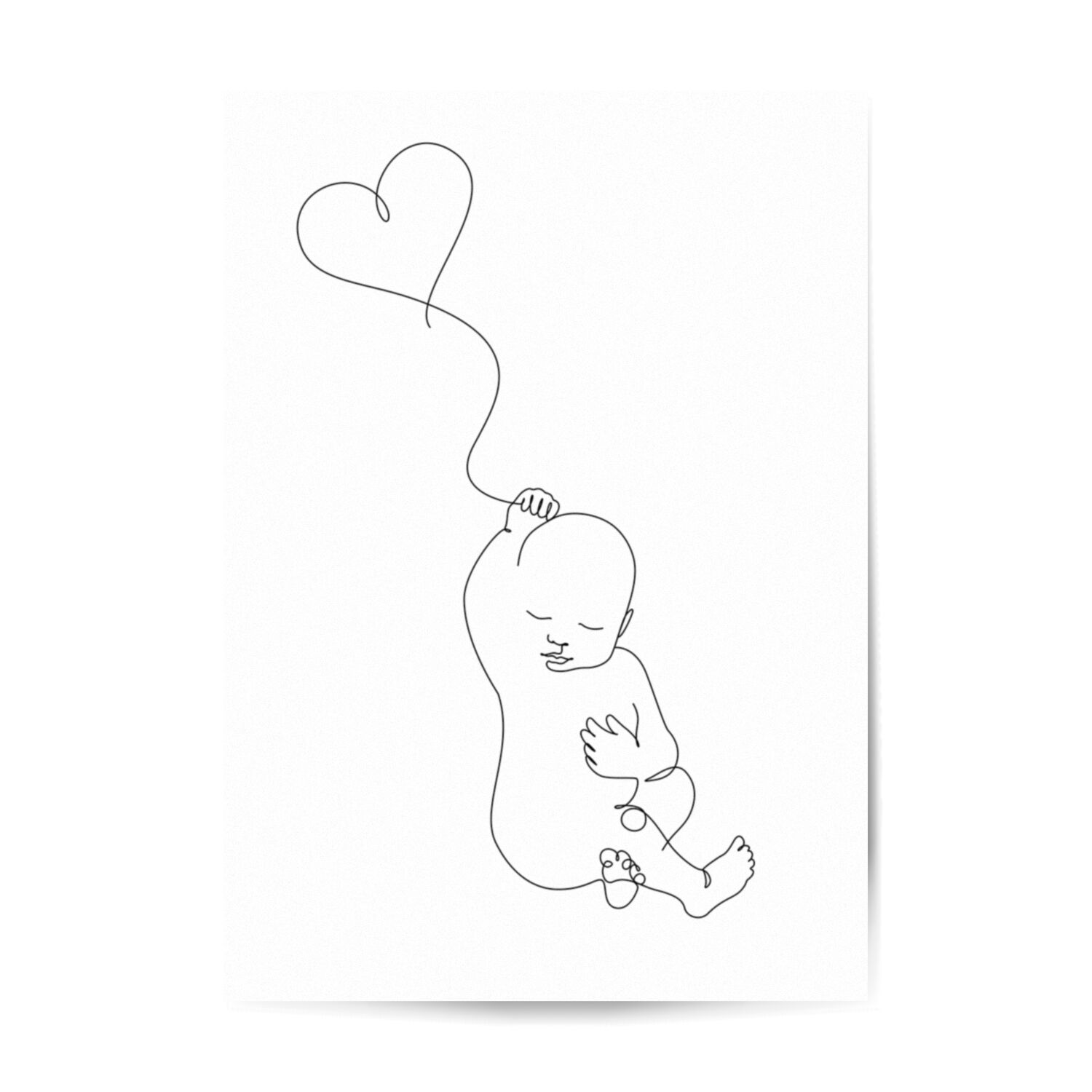 Baby Holding Heart Balloon Black Line Art Premium Matte Paper Poster