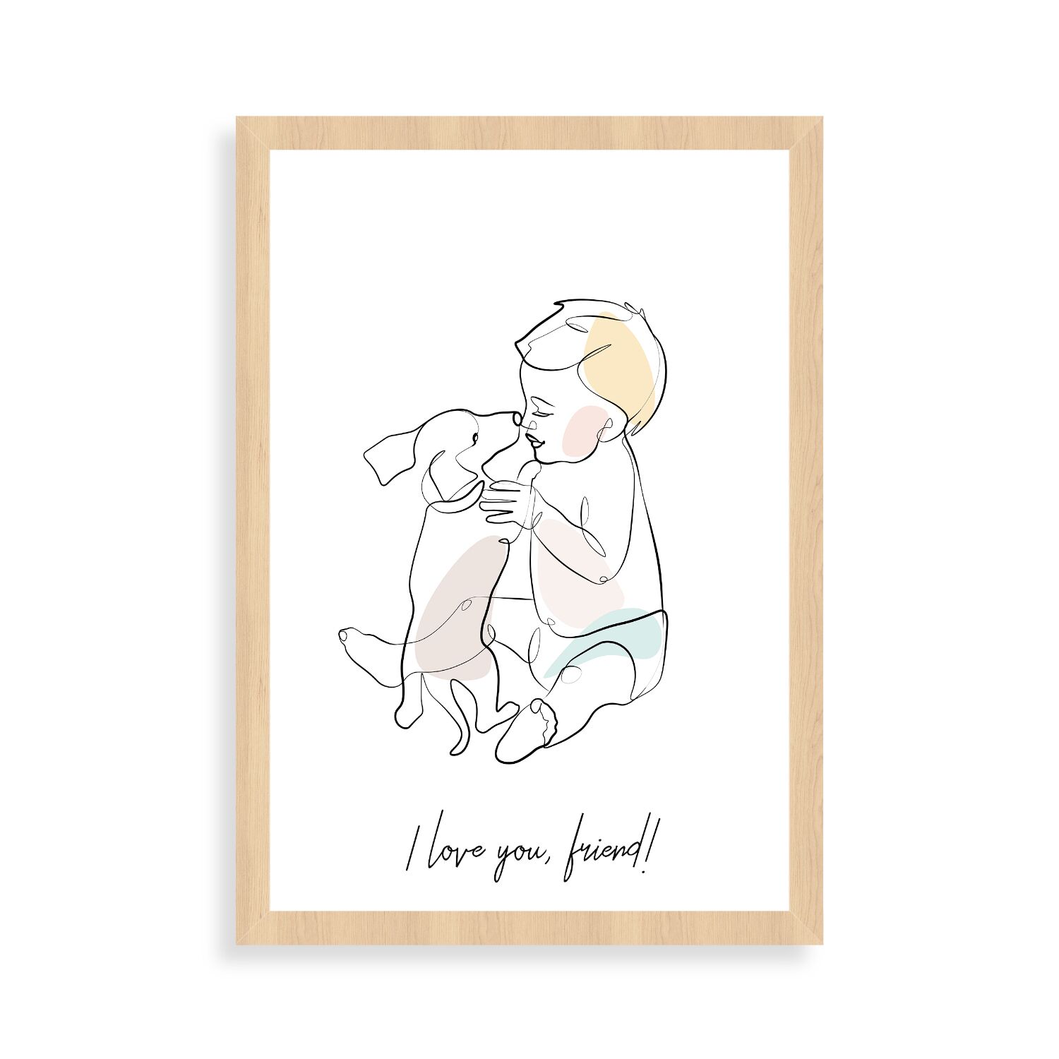 Little Boy and Dog Premium Matte Paper Wooden Framed Poster