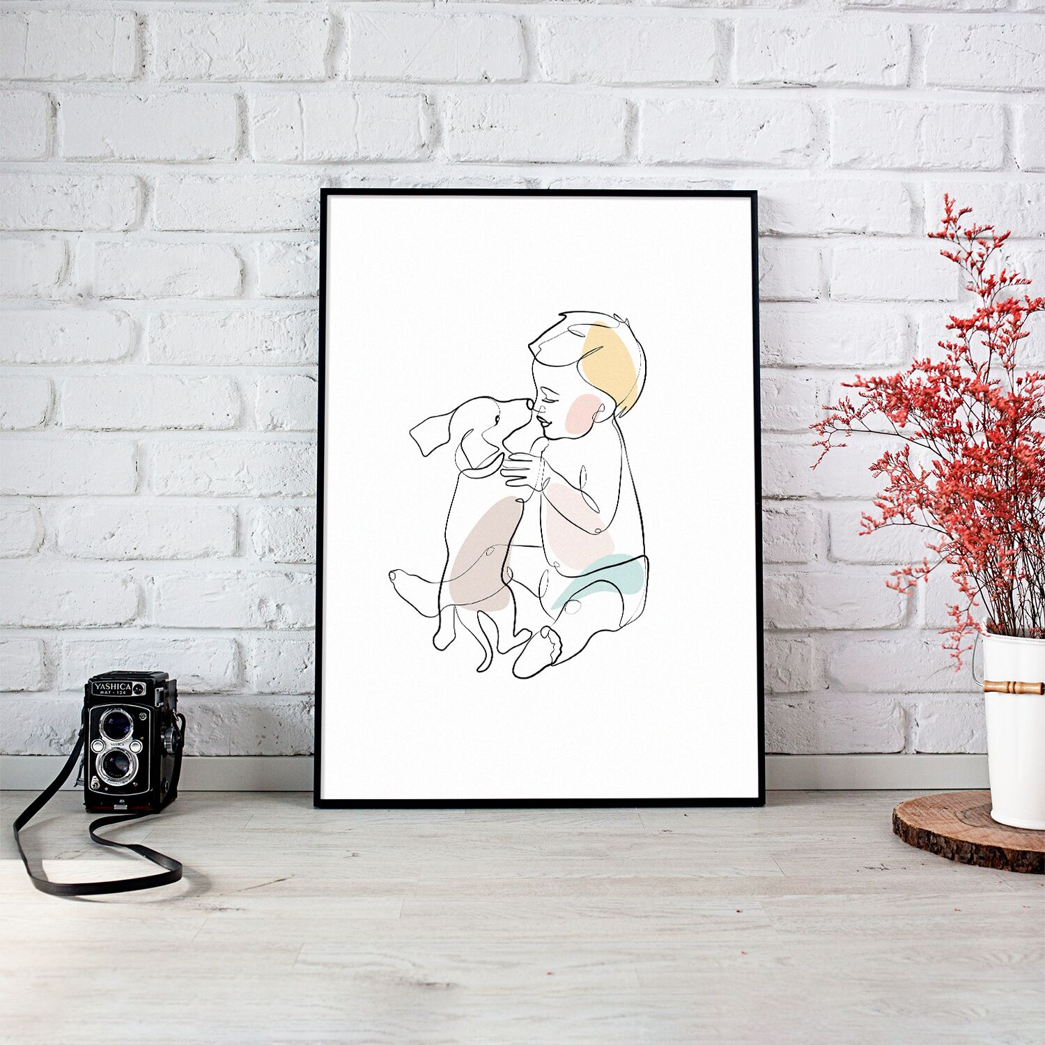 Little Boy and Dog Premium Matte Paper Wooden Framed Poster - Image 2