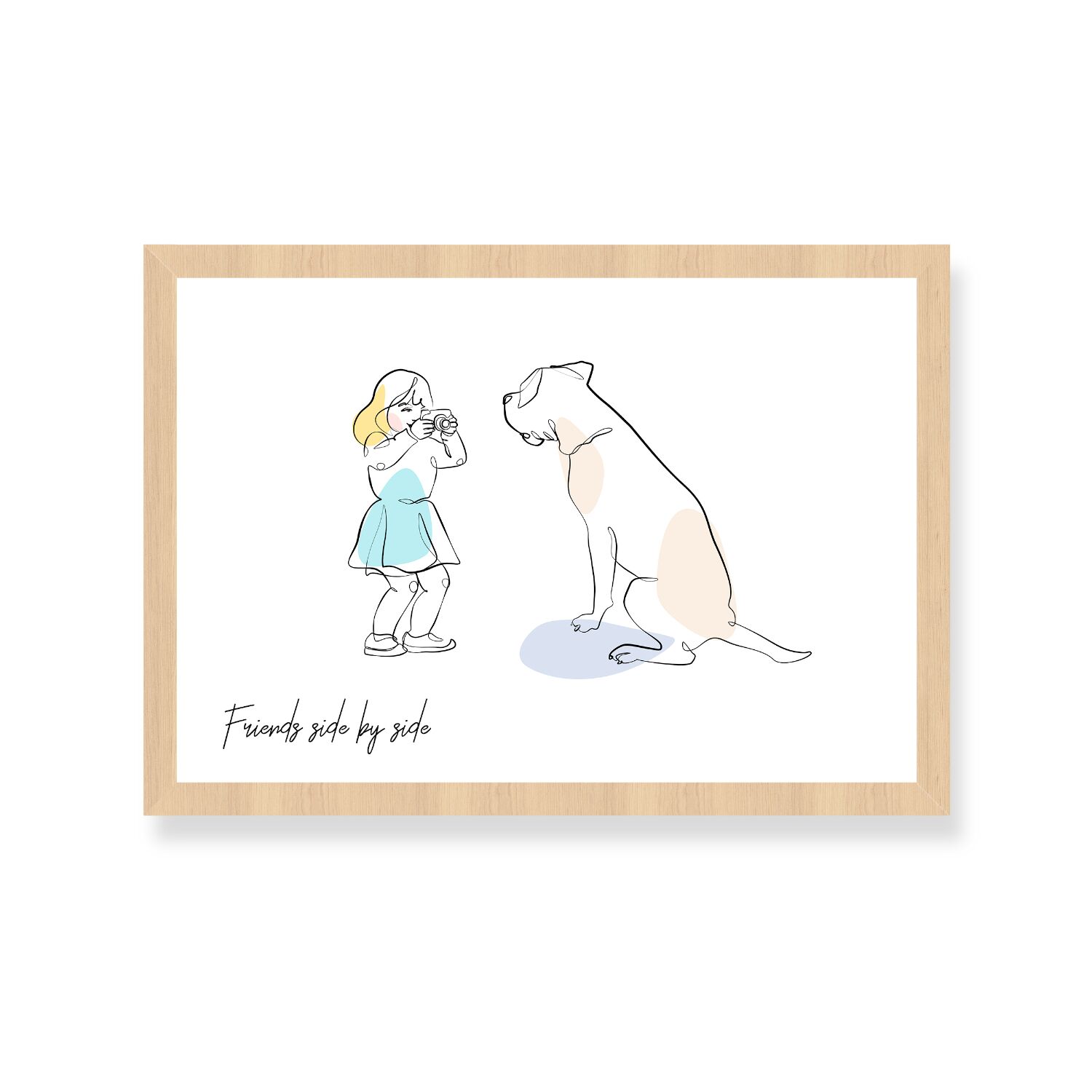 Girl Taking Picture For Her Best Friend Dog Premium Matte Paper Wooden Framed Poster