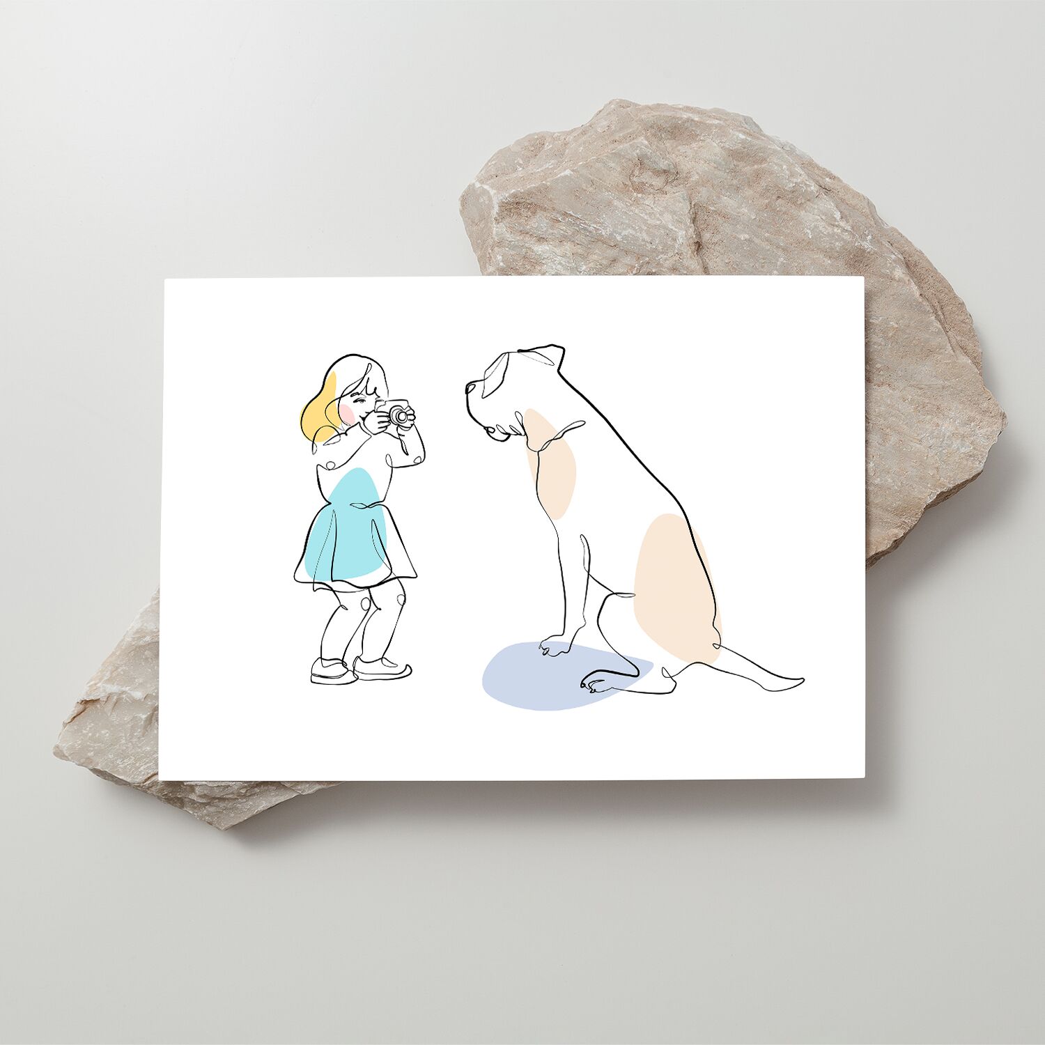 Girl Taking Picture For Her Best Friend Dog Premium Matte Paper Wooden Framed Poster - Image 3