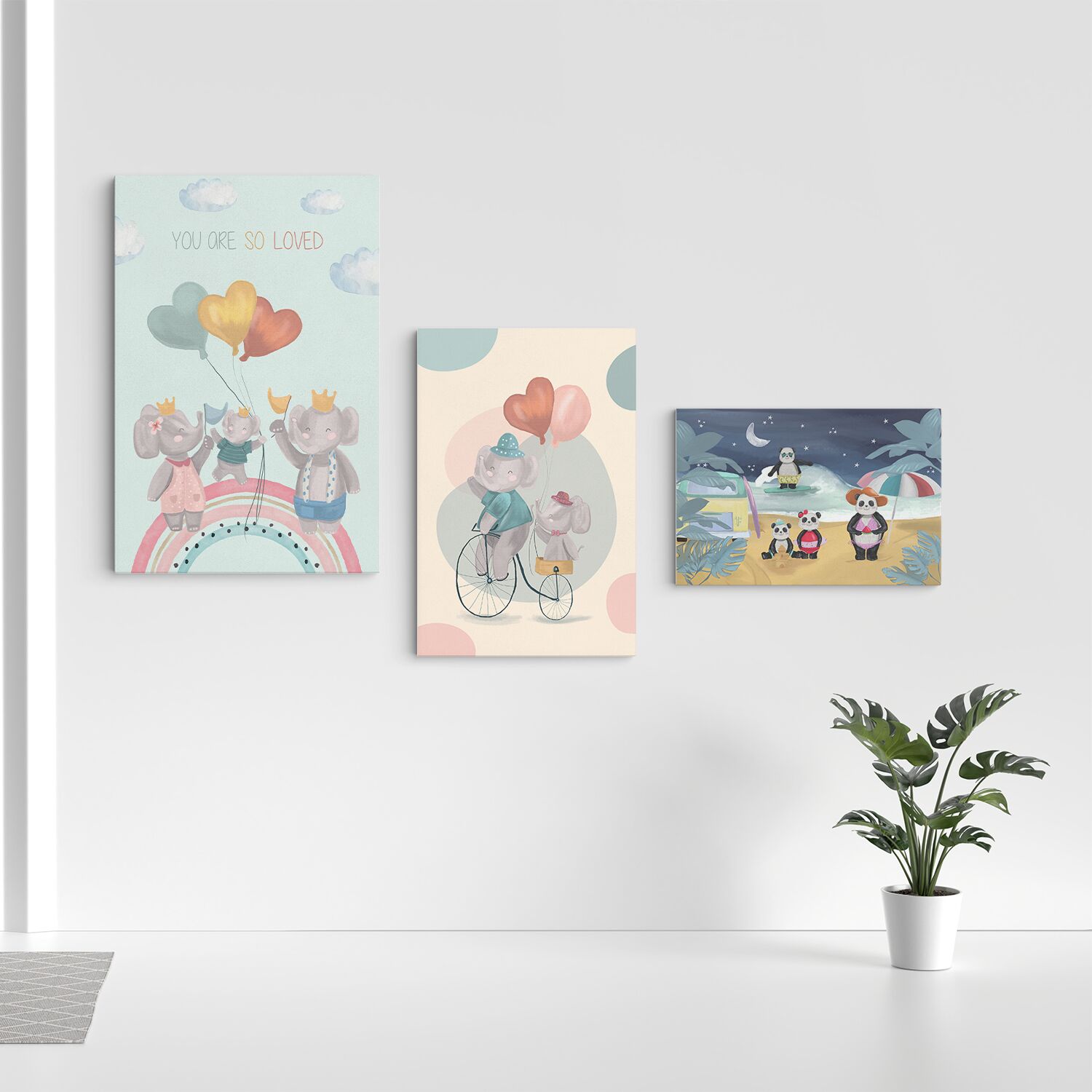 Wall Art For Toddlers, Bear Family At Beach In The Night Premium Canvas - Image 4