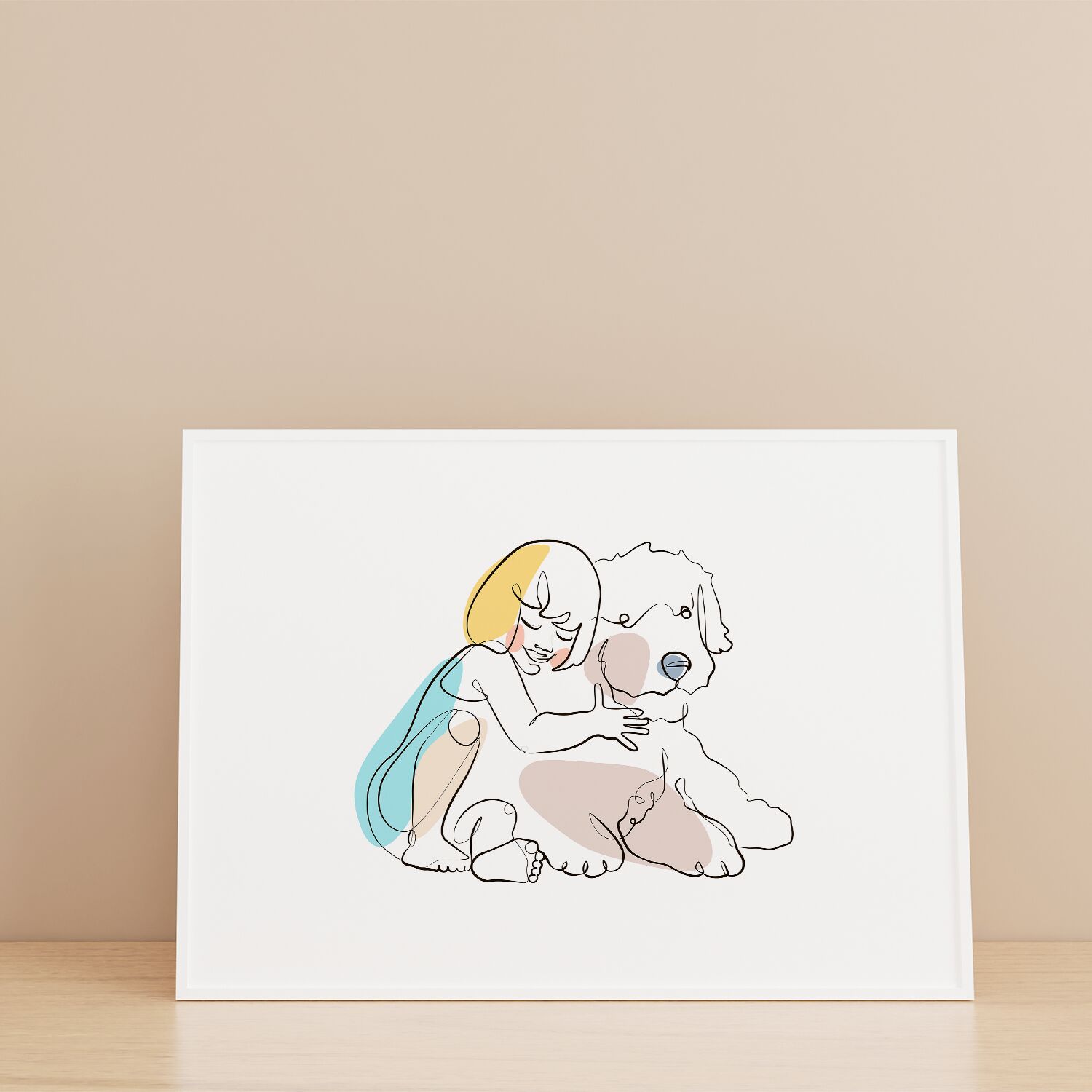 Sweet Hugs Between Little Girl And Her Dog Premium Matte Paper Wooden Framed Poster - Image 3