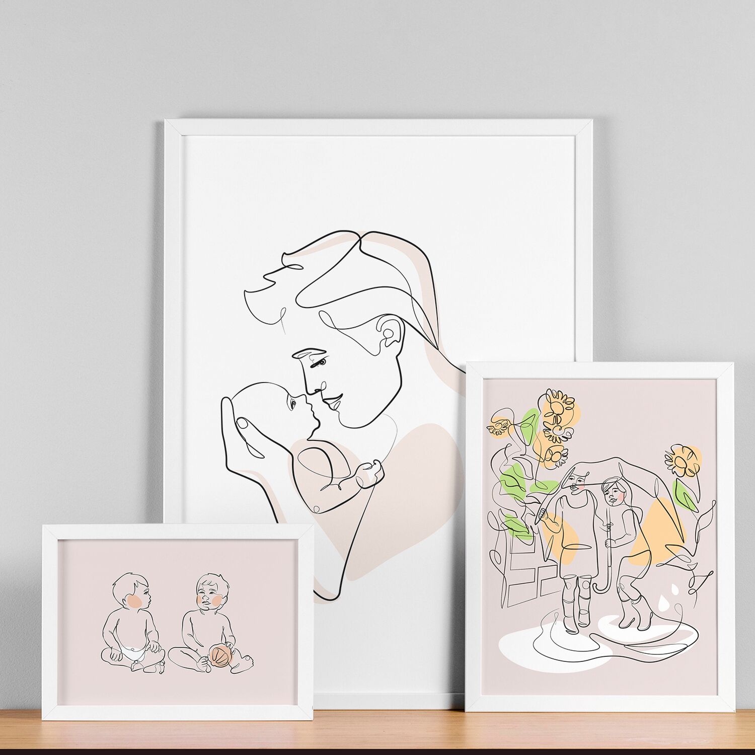 Sisters Playing in the Rain, Nursery Wall Decor Line Art Poster - Image 4