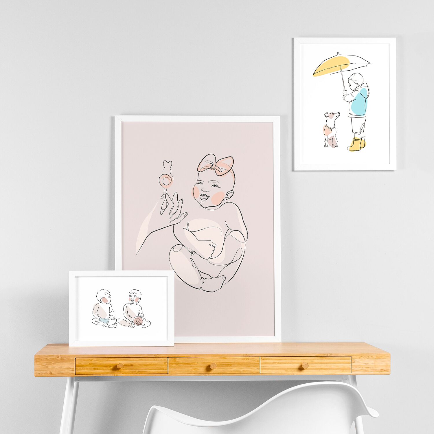 Boy Holding An Umbrella Under The Rain With His Dog Premium Matte Paper Wooden Framed Poster - Image 4