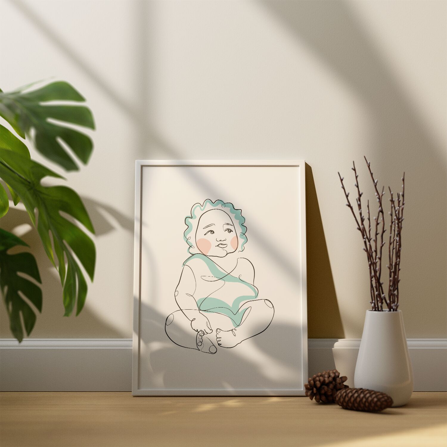 Baby Boy Sitting Premium Framed Poster - Image 2