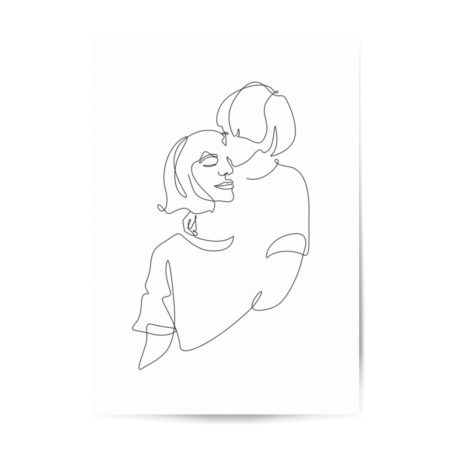 Little Boy Kissing His Mama Black Line Art Premium Matte Paper Poster