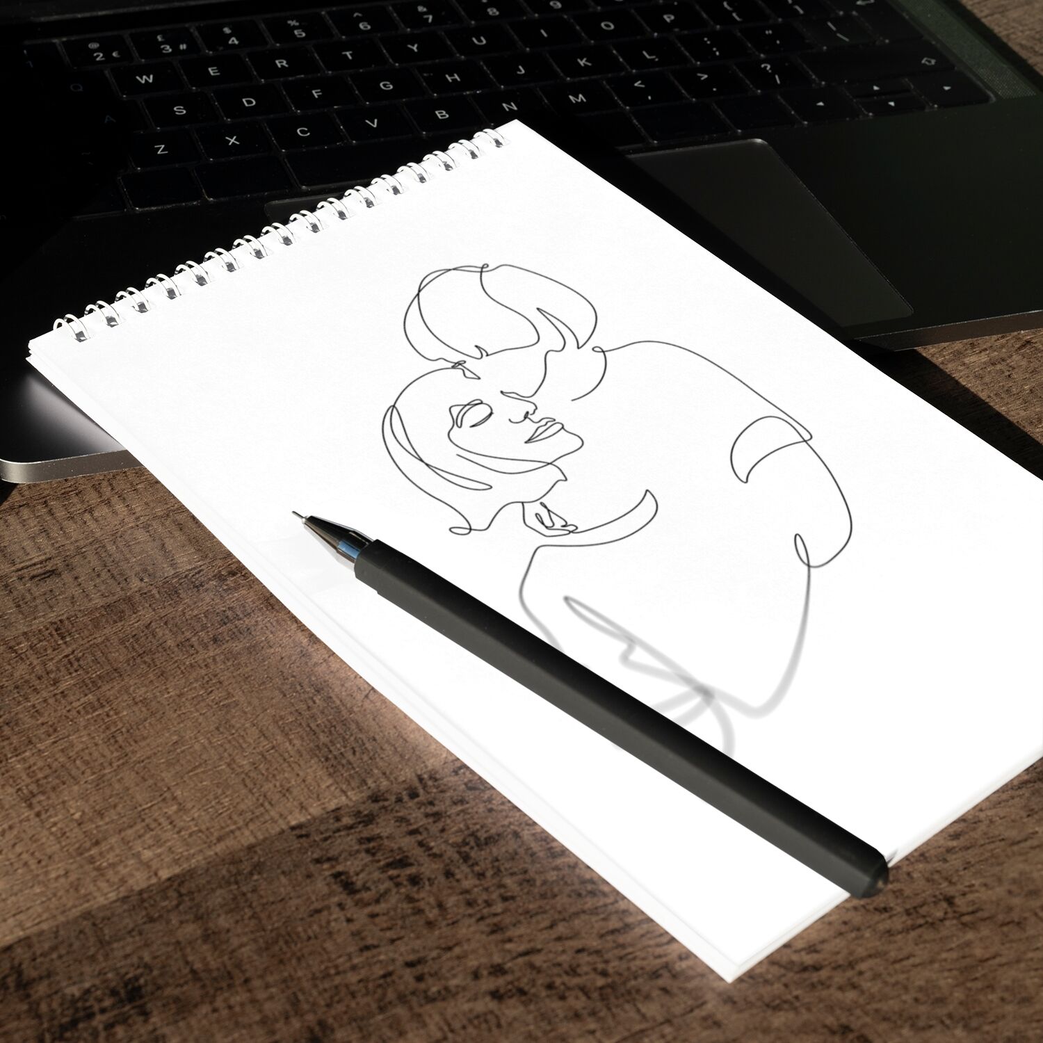 Little Boy Kissing His Mama Black Line Art Premium Matte Paper Poster - Image 4
