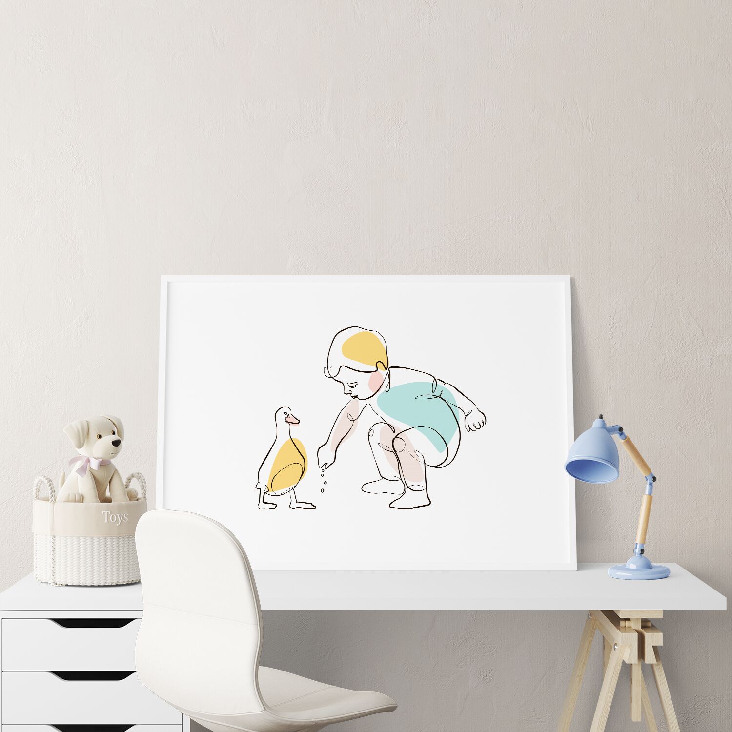 Little Boy Feeding His Bird Premium Matte Paper Wooden Framed Poster - Image 2