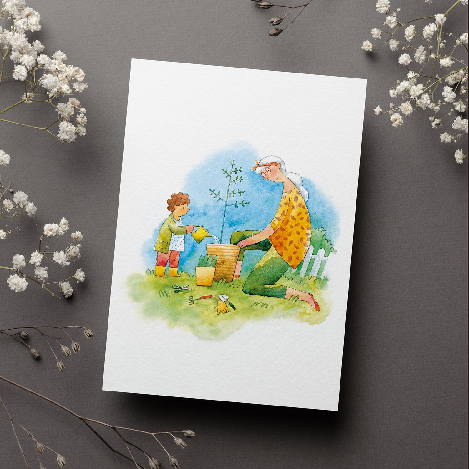 Grandmother planting with grandson Premium Canvas For Family - Image 3