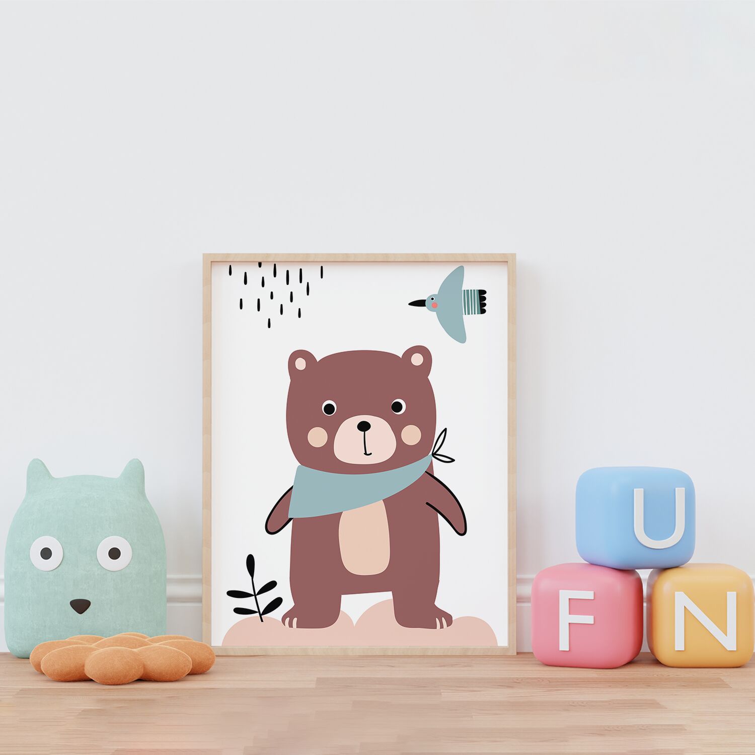 Suprised Bear Wearing With Nordic Background Premium Matte Paper Wooden Framed Poster - Image 4