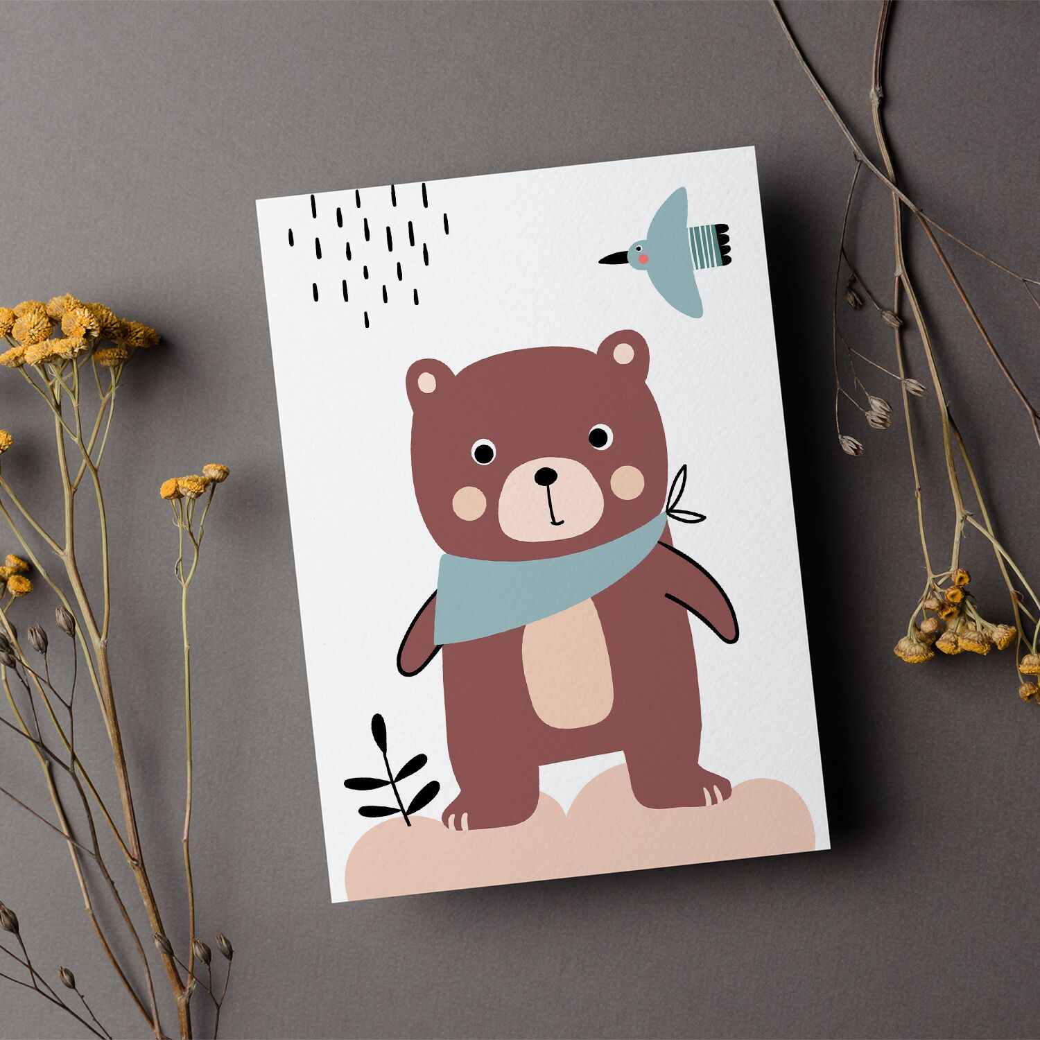 Suprised Bear Wearing With Nordic Background Premium Matte Paper Wooden Framed Poster - Image 3