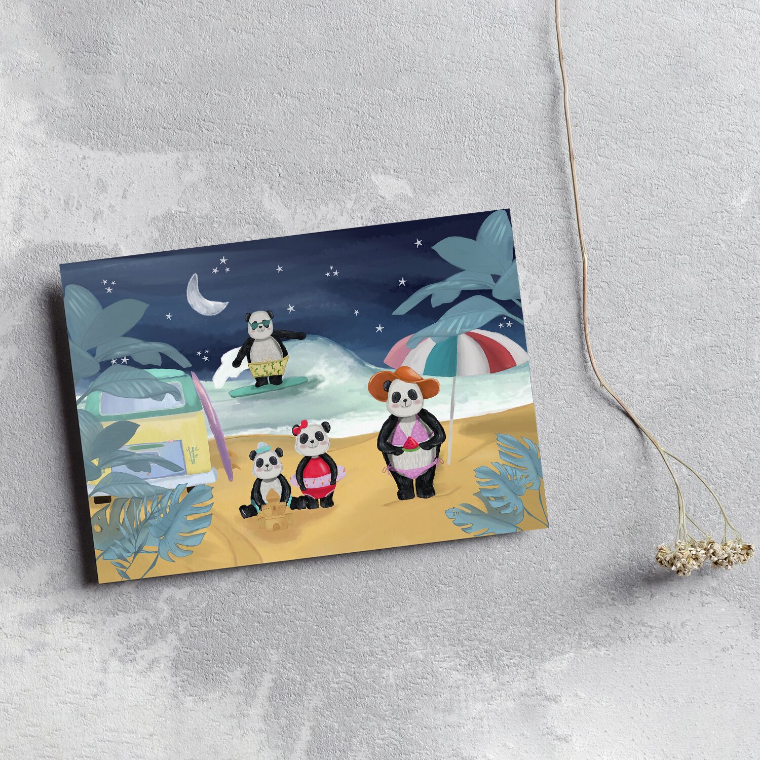 Wall Art For Toddlers, Bear Family At Beach In The Night Premium Canvas - Image 3