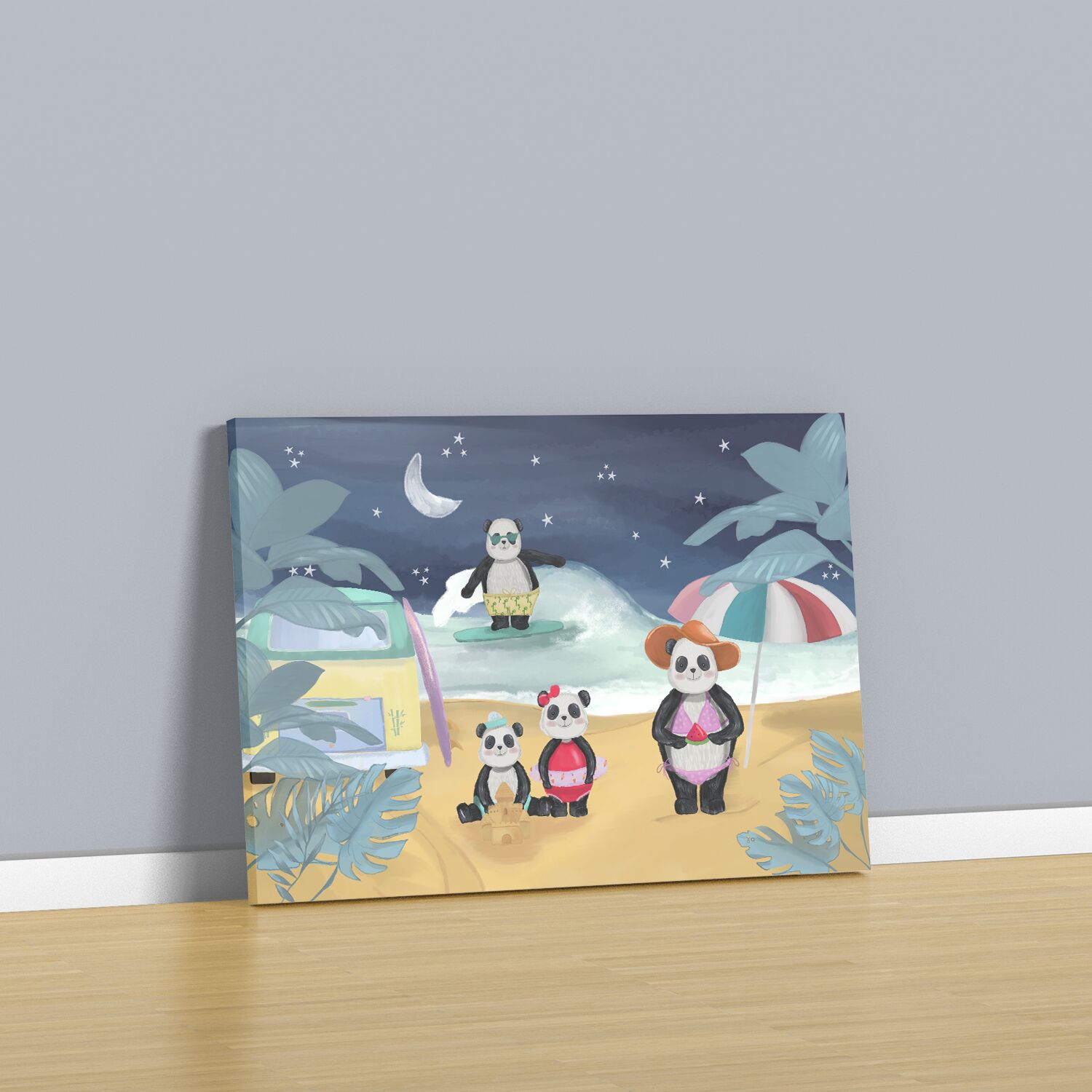 Wall Art For Toddlers, Bear Family At Beach In The Night Premium Canvas - Image 2