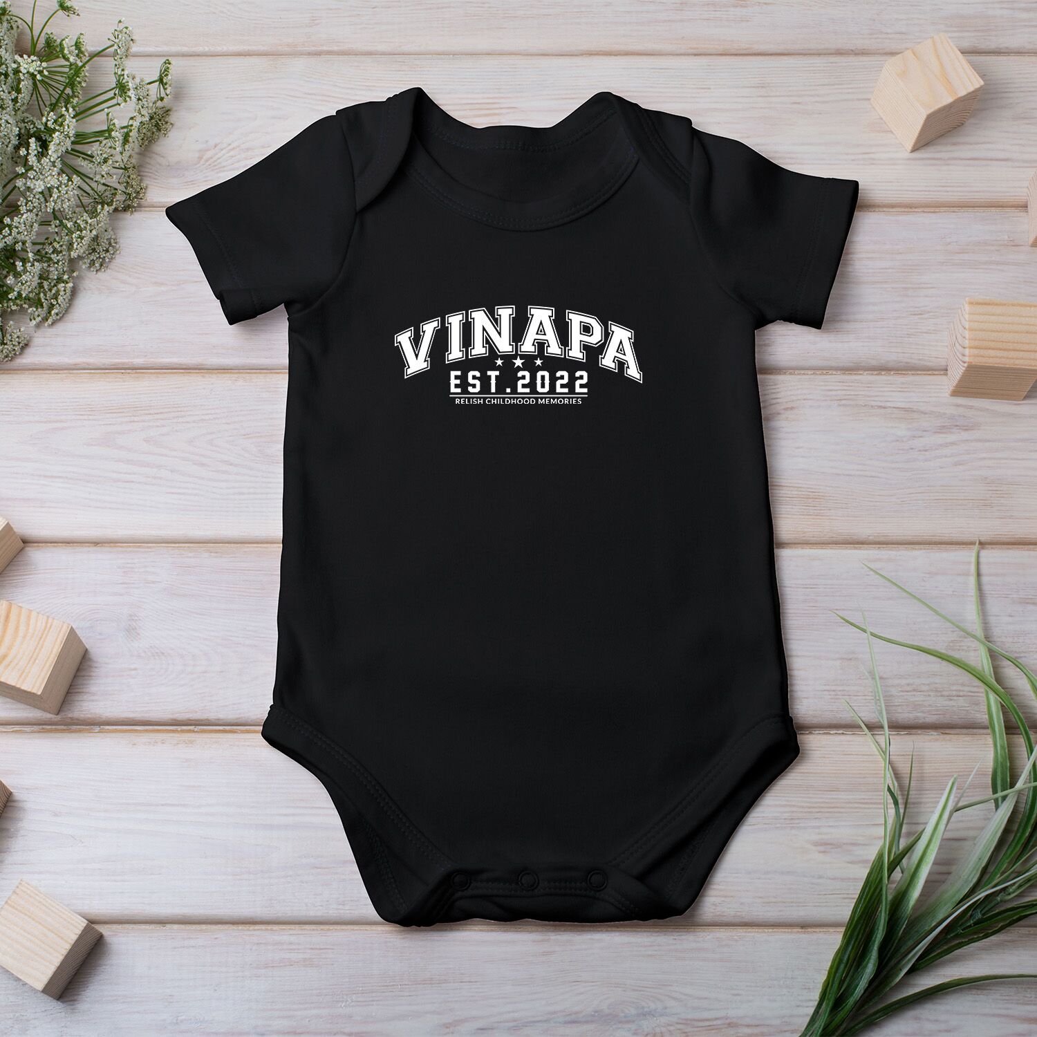 Vinapa Retro Custom Logo Print Baby Short Sleeve One Piece - Image 2