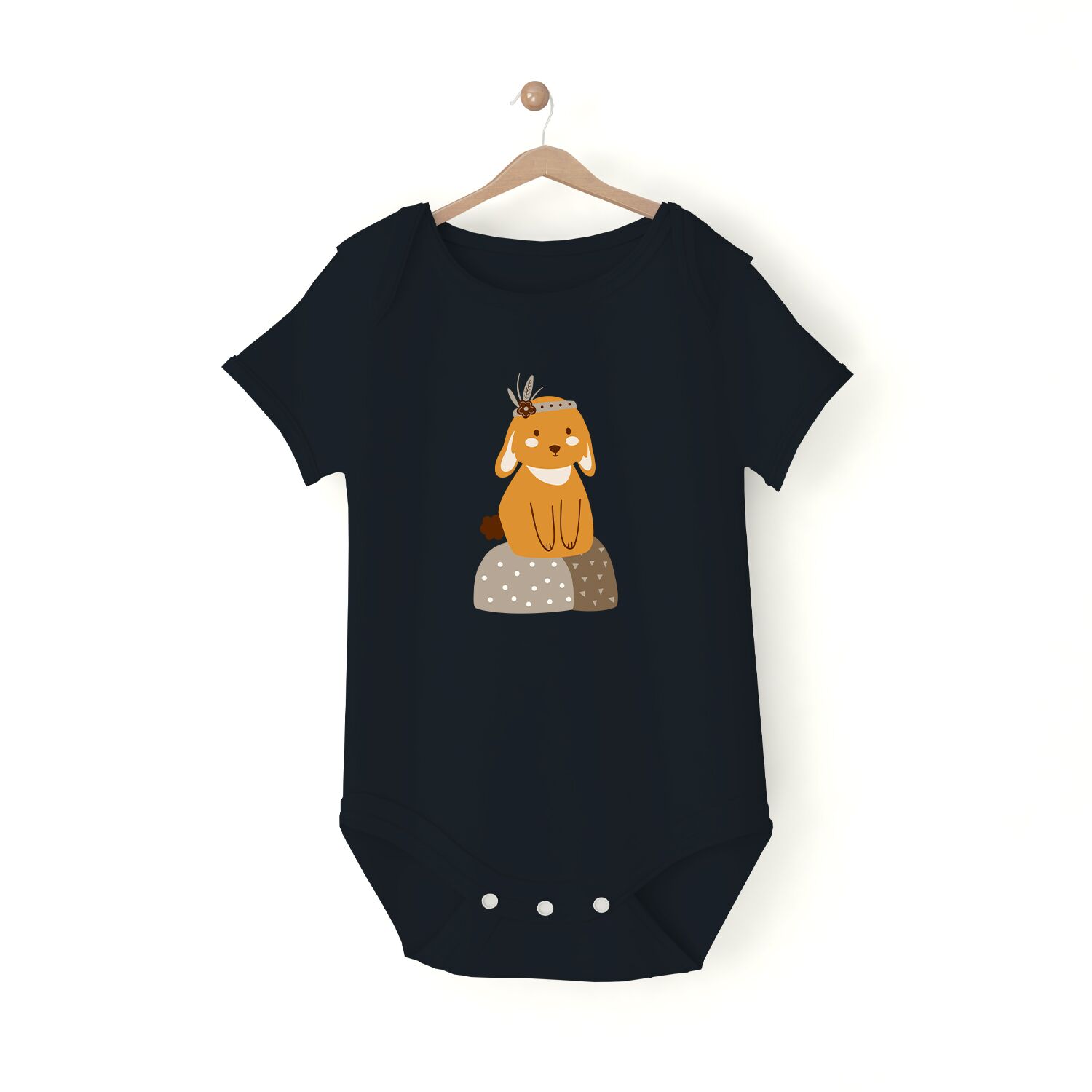 Cute Rabbit Sitting On A Stone Baby Short Sleeve One Piece - Image 4