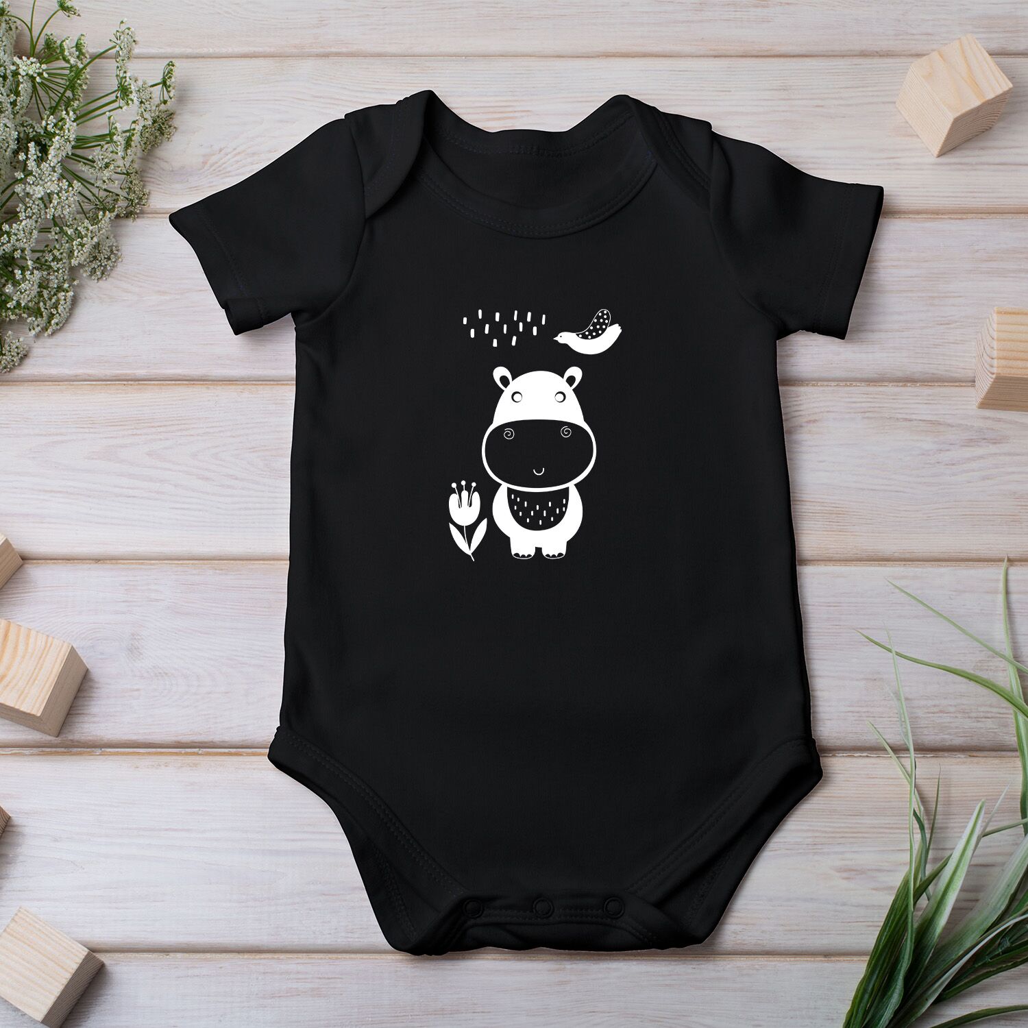 Happy Hippo Baby Short Sleeve One Piece - Image 2
