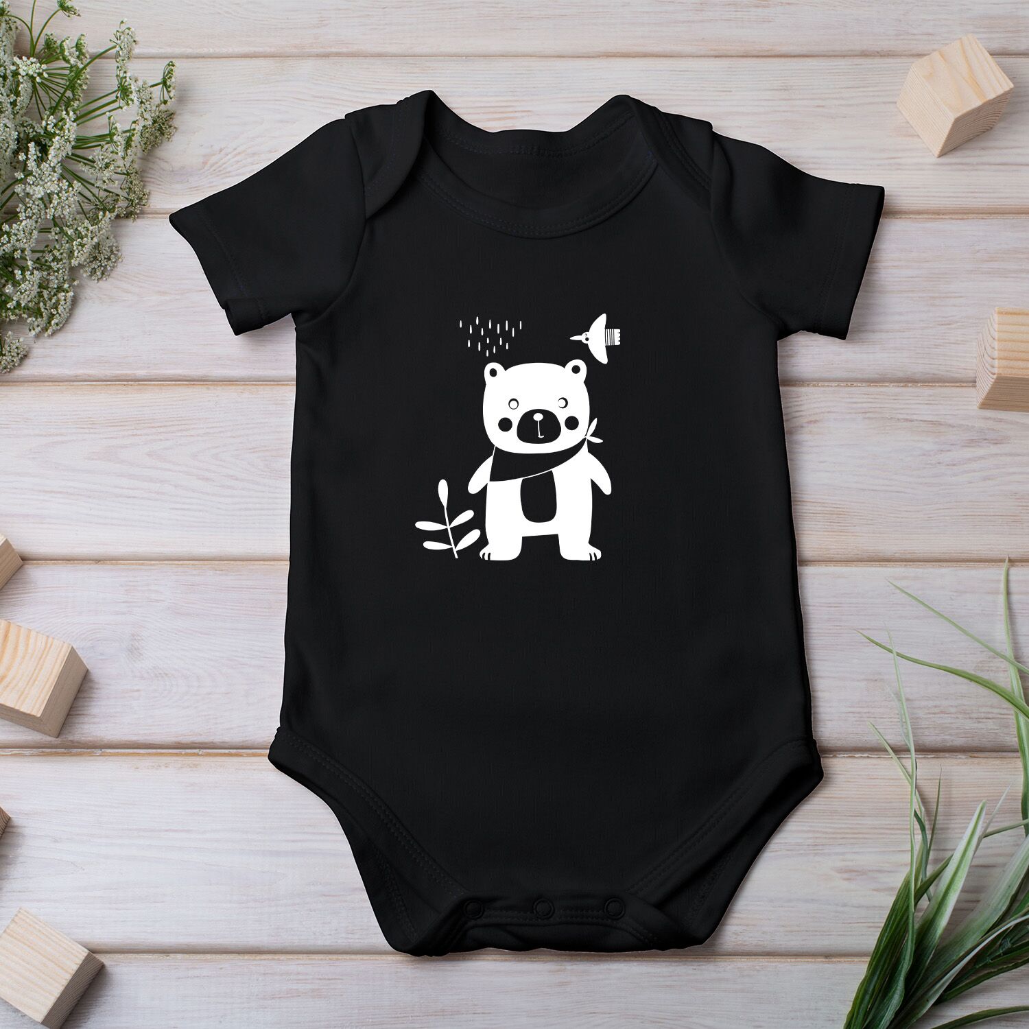 Cool And Serious Bear Baby Short Sleeve One Piece - Image 2