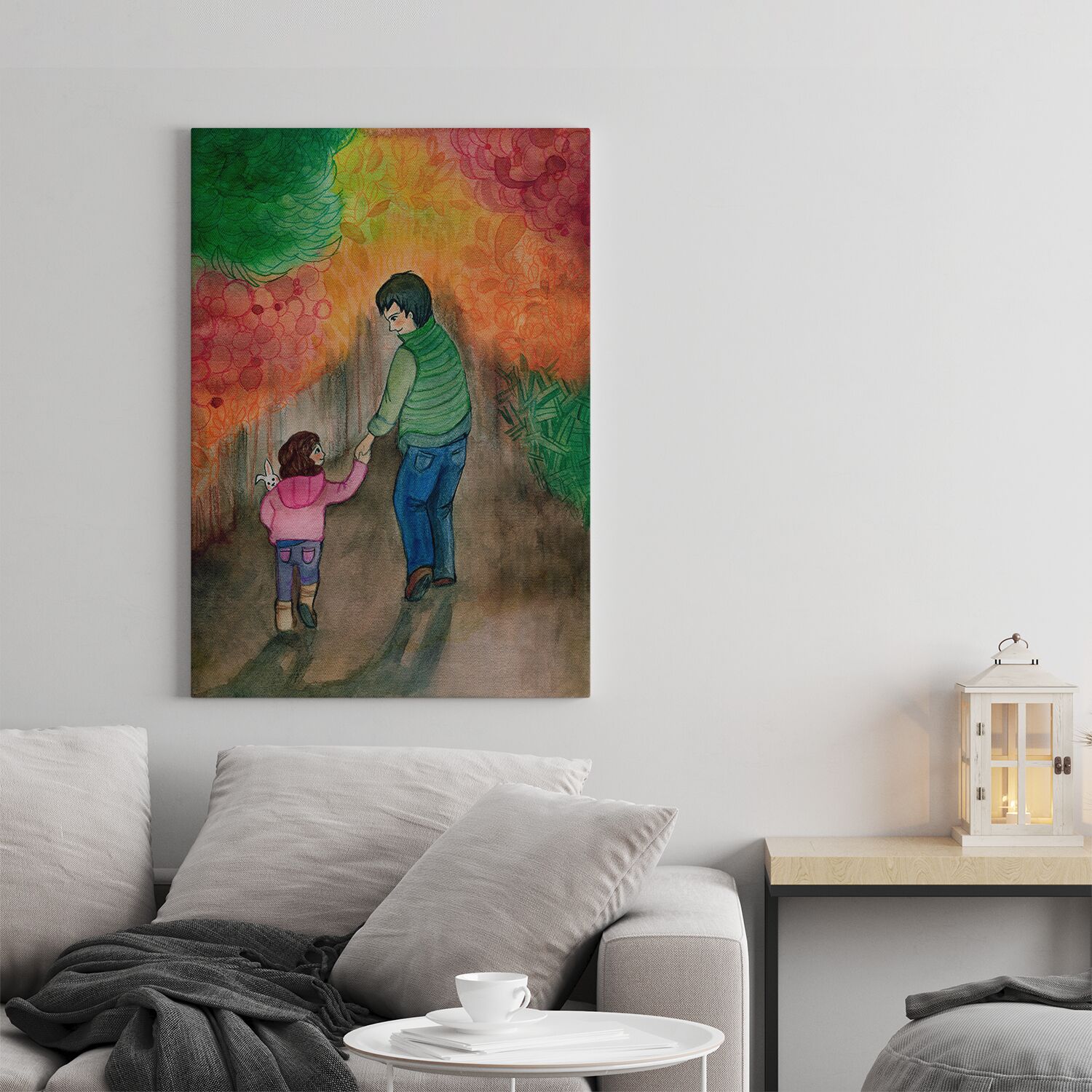 Dad and Daughter Walking with a Rabbit Wall Art - Image 2