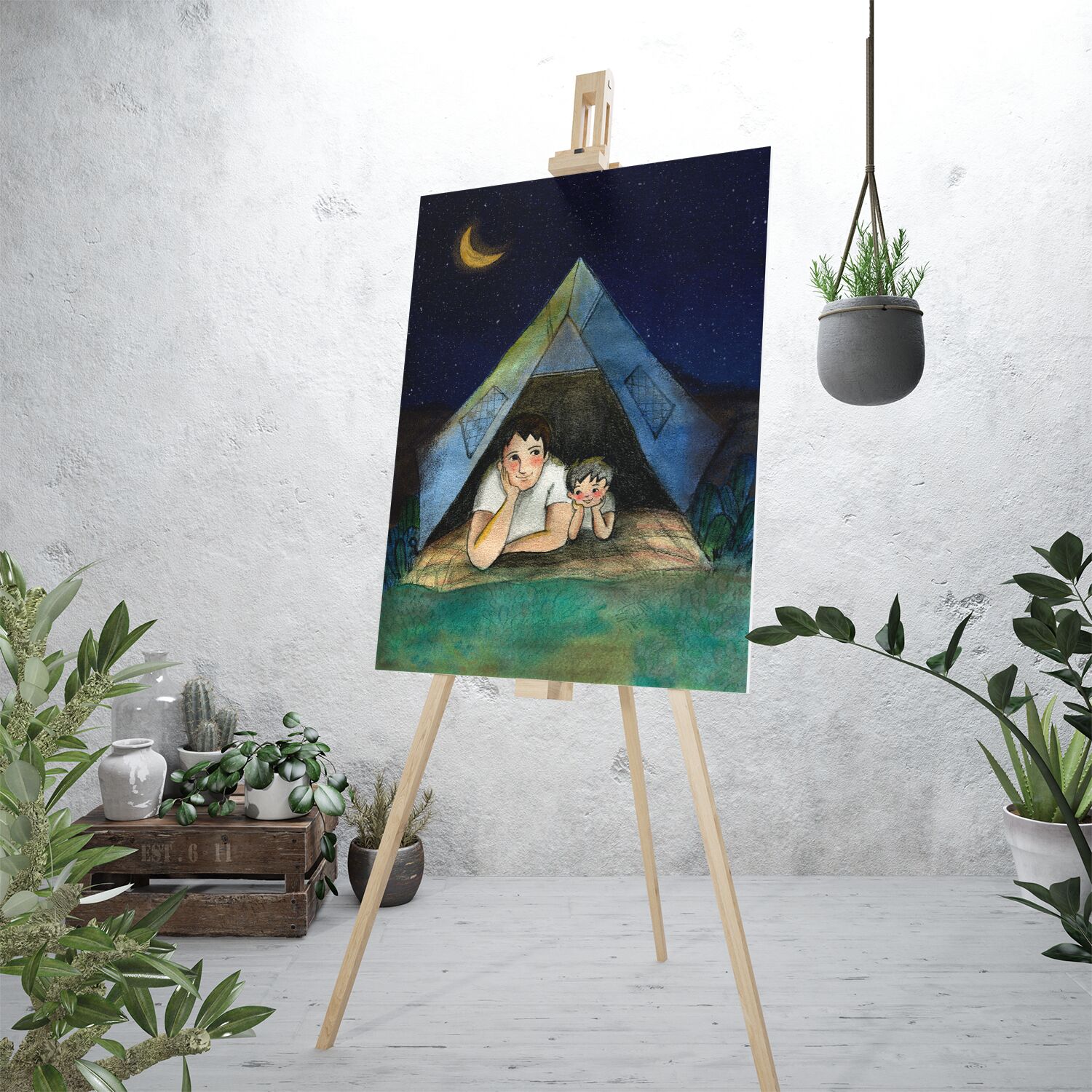Dad and Son Stargazing in tent Wall Art - Image 3