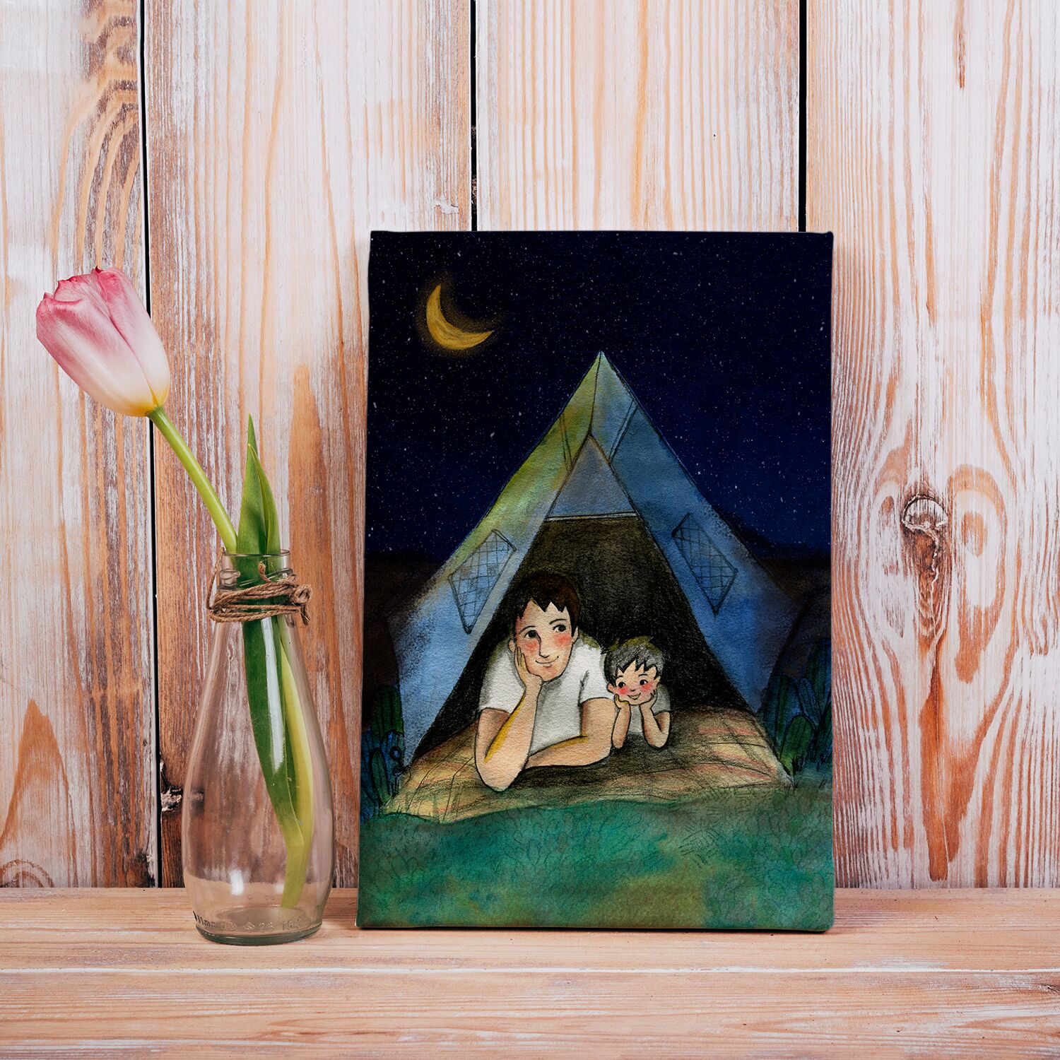 Dad and Son Stargazing in tent Wall Art - Image 4