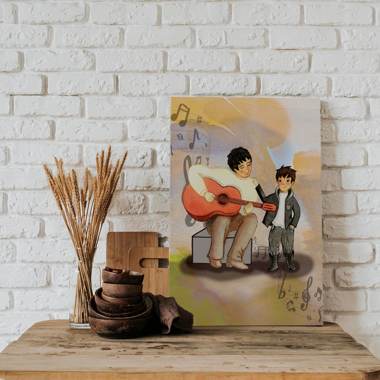 Dad Playing A Guitar With His Son Wall Art For Boy, Premium Canvas - Image 2