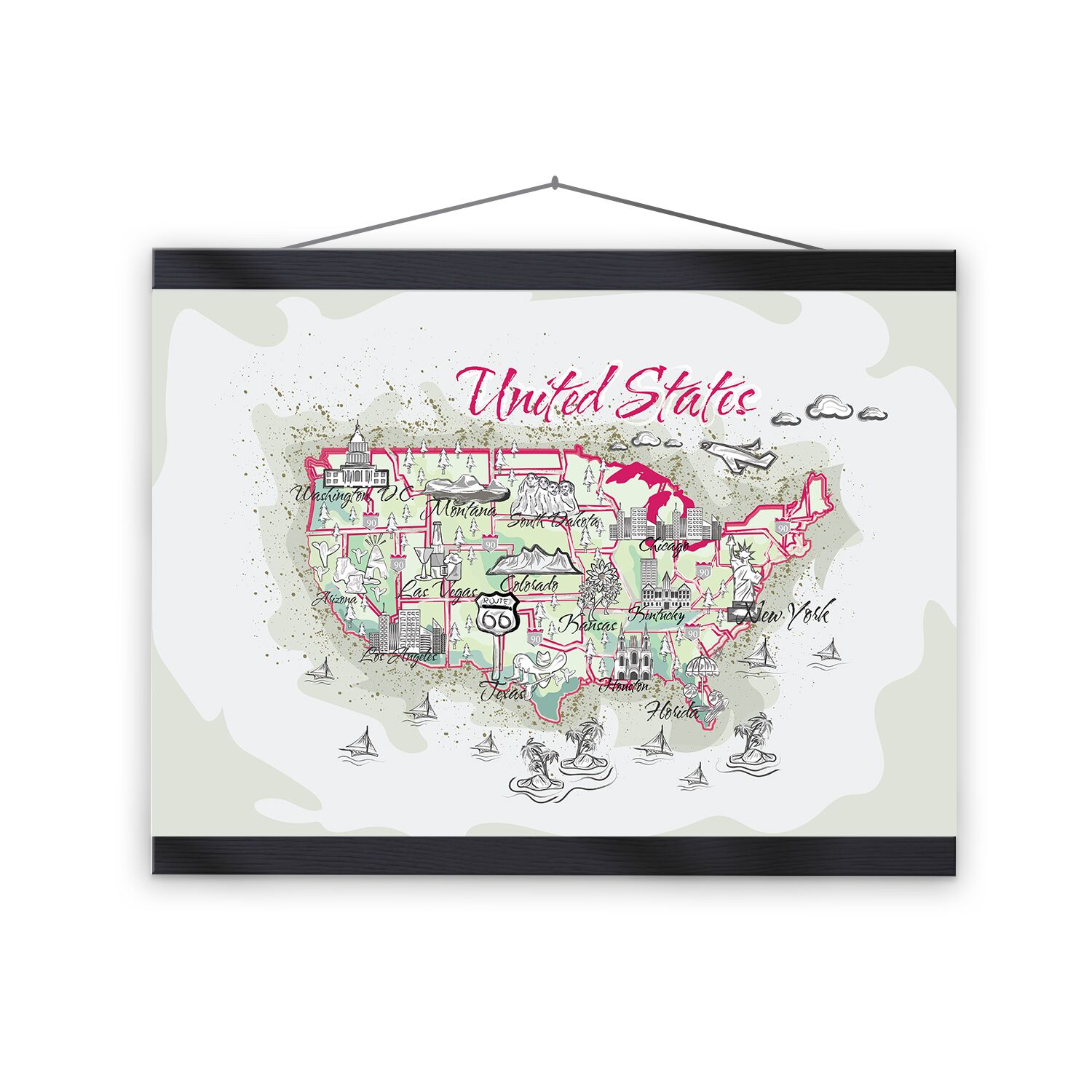 United States Grey Background Illustrated Premium Matte Paper Poster & Hanger