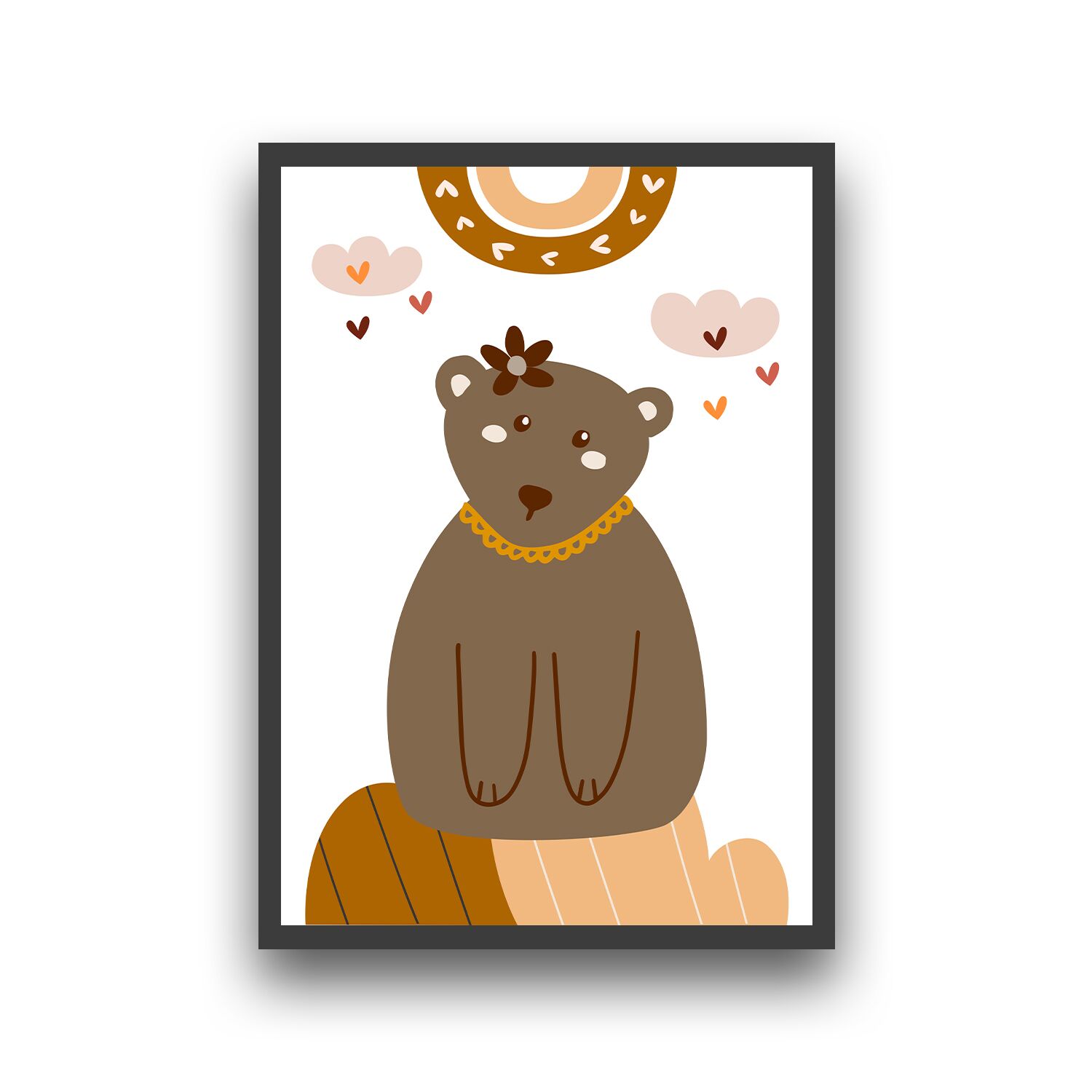 Boho Cute Bear Premium Matte Paper Wooden Framed Poster