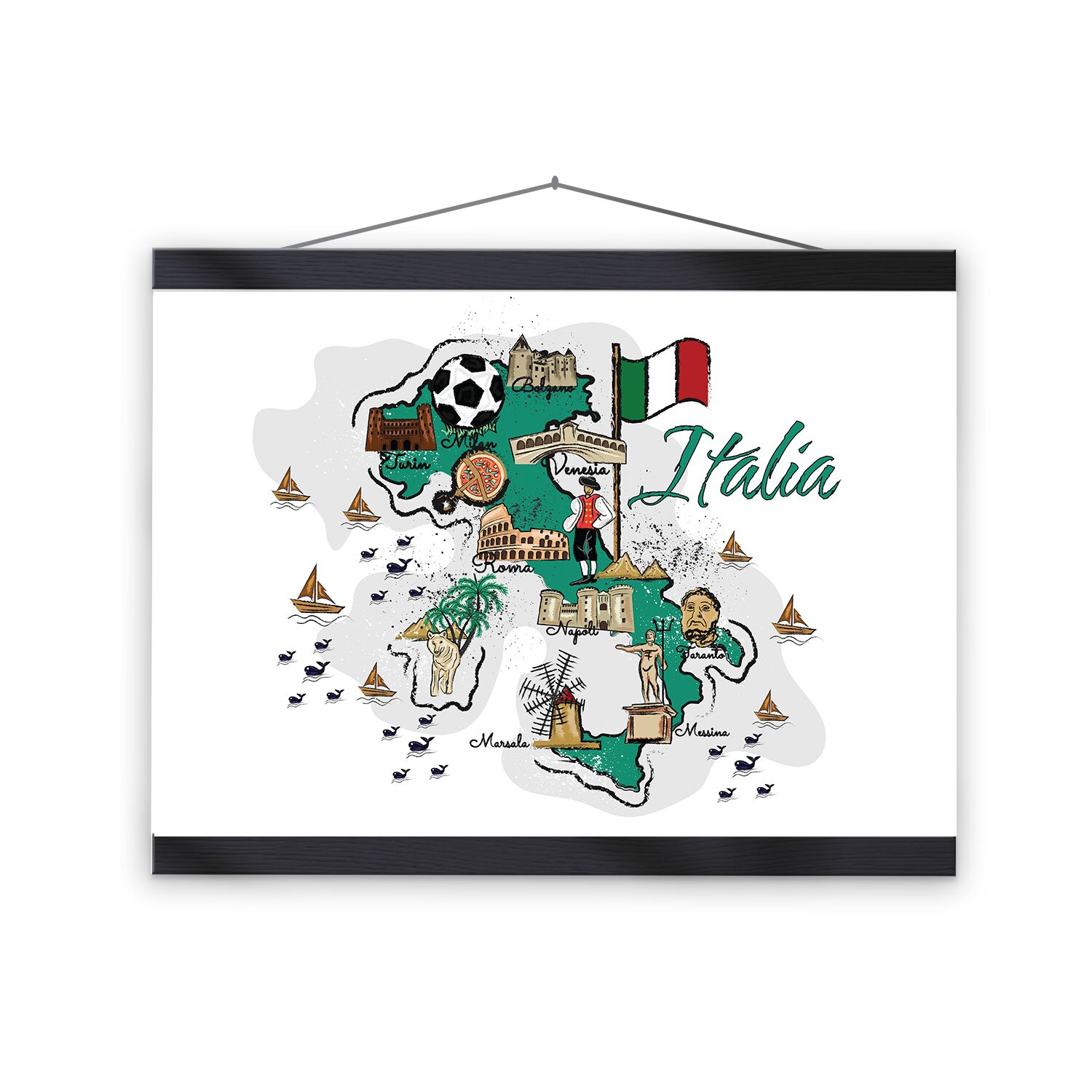 Italia Illustrated Premium Matte Paper Poster & Hanger