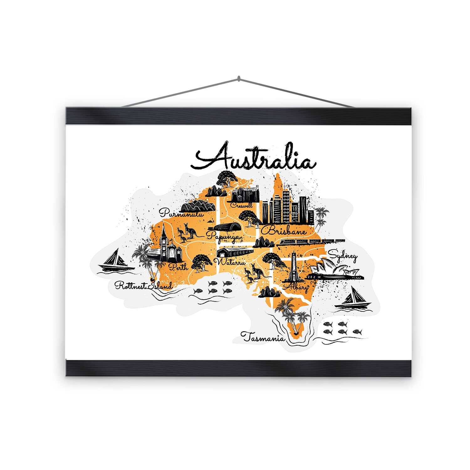 Australia Illustrated Premium Matte Paper Poster & Hanger