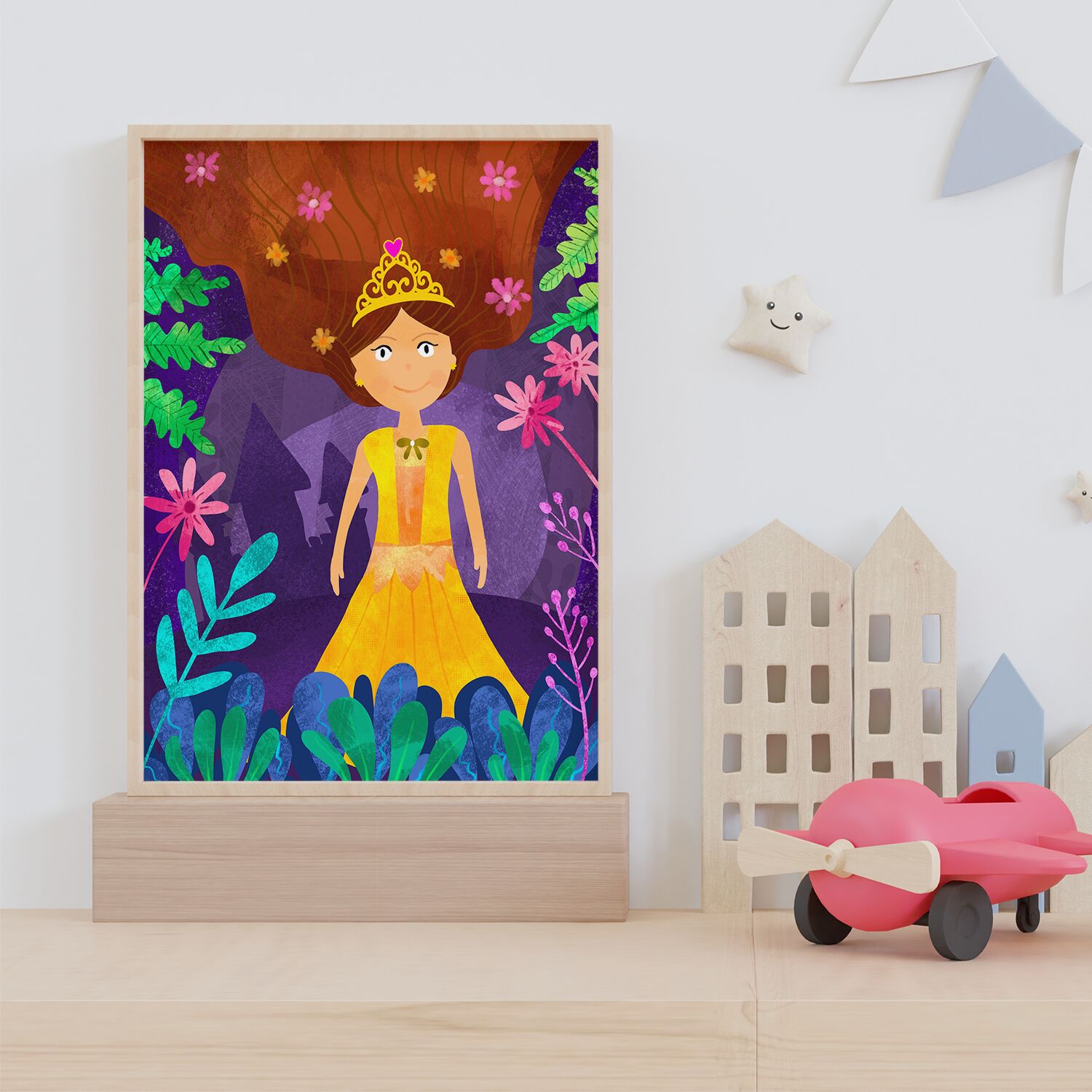 Princess With Golden Crown Behind The Castle Personalised Wall Poster For Girls - Image 2