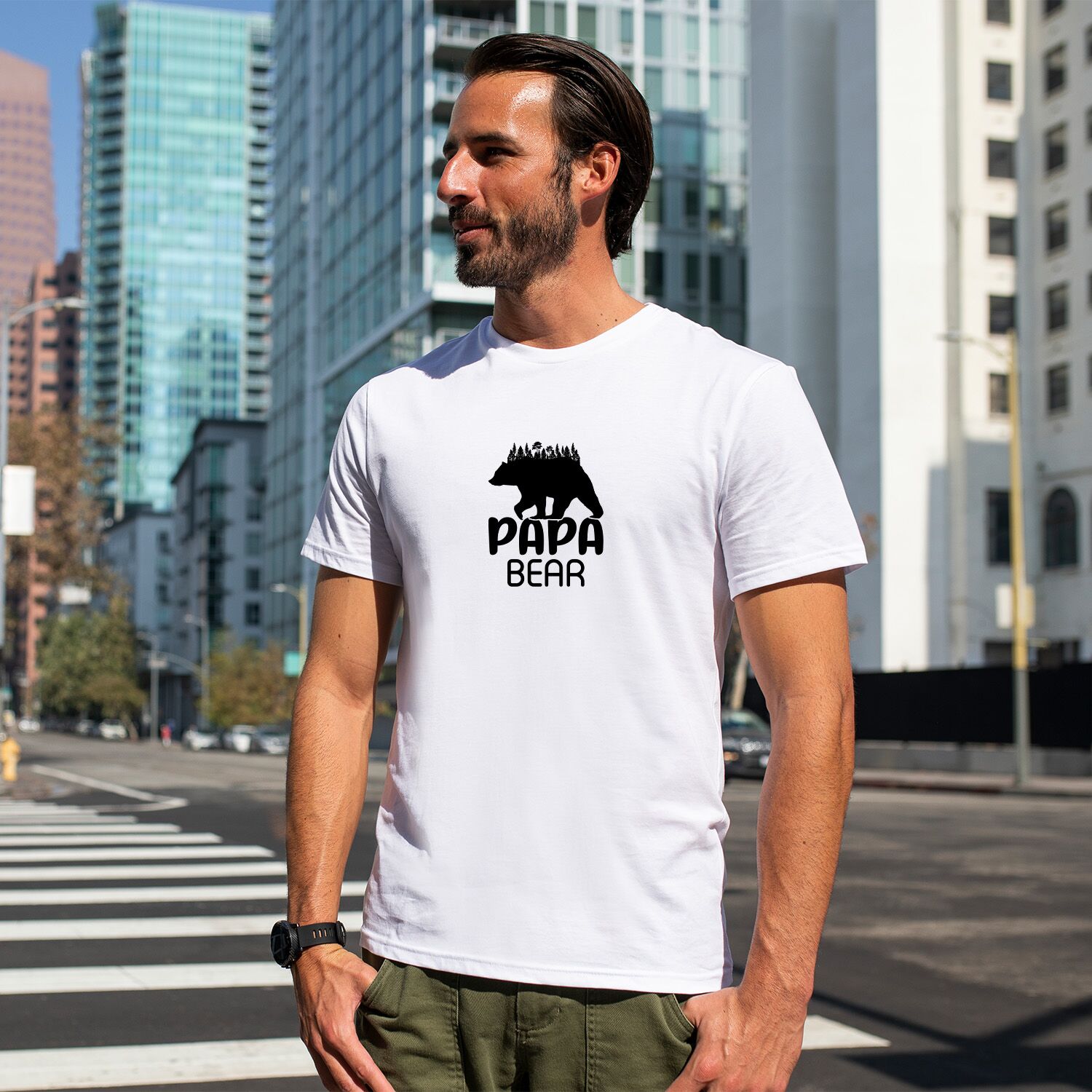 Dad Cool Bear With Forrest Short-Sleeve Unisex T-Shirt - Image 2