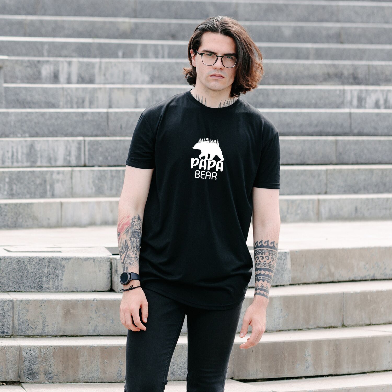 Dad Cool Bear With Forrest Short-Sleeve Unisex T-Shirt - Image 3