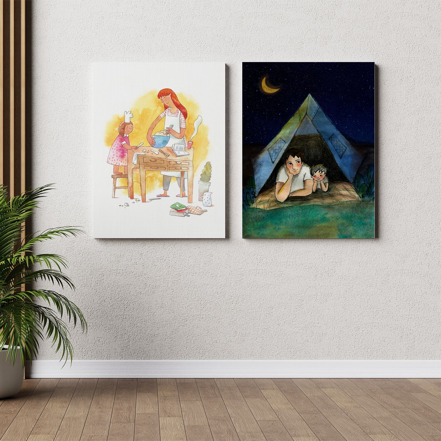Dad and Son Stargazing in tent Wall Art - Image 2