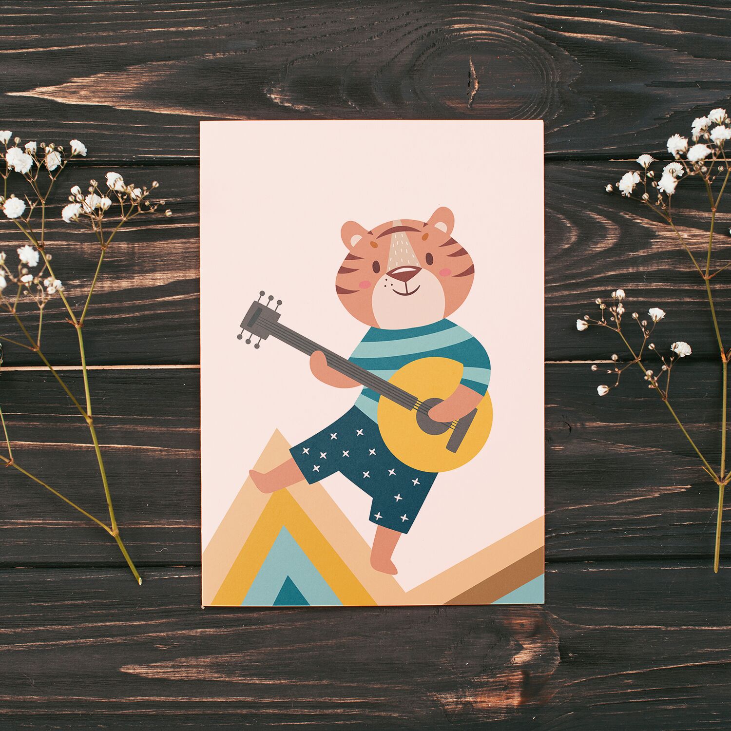 Toddlers Poster, With Tiger Playing a Guitar on T-Shirt and Short - Image 2